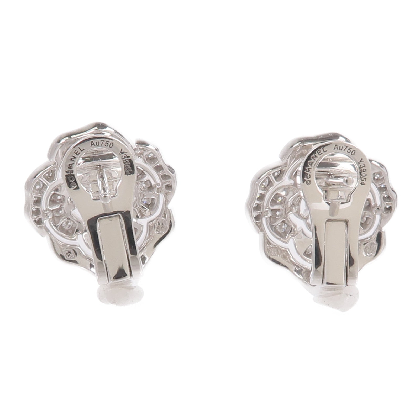 CHANEL 18K白金Bouton De Camelia Earrings鑽石耳環