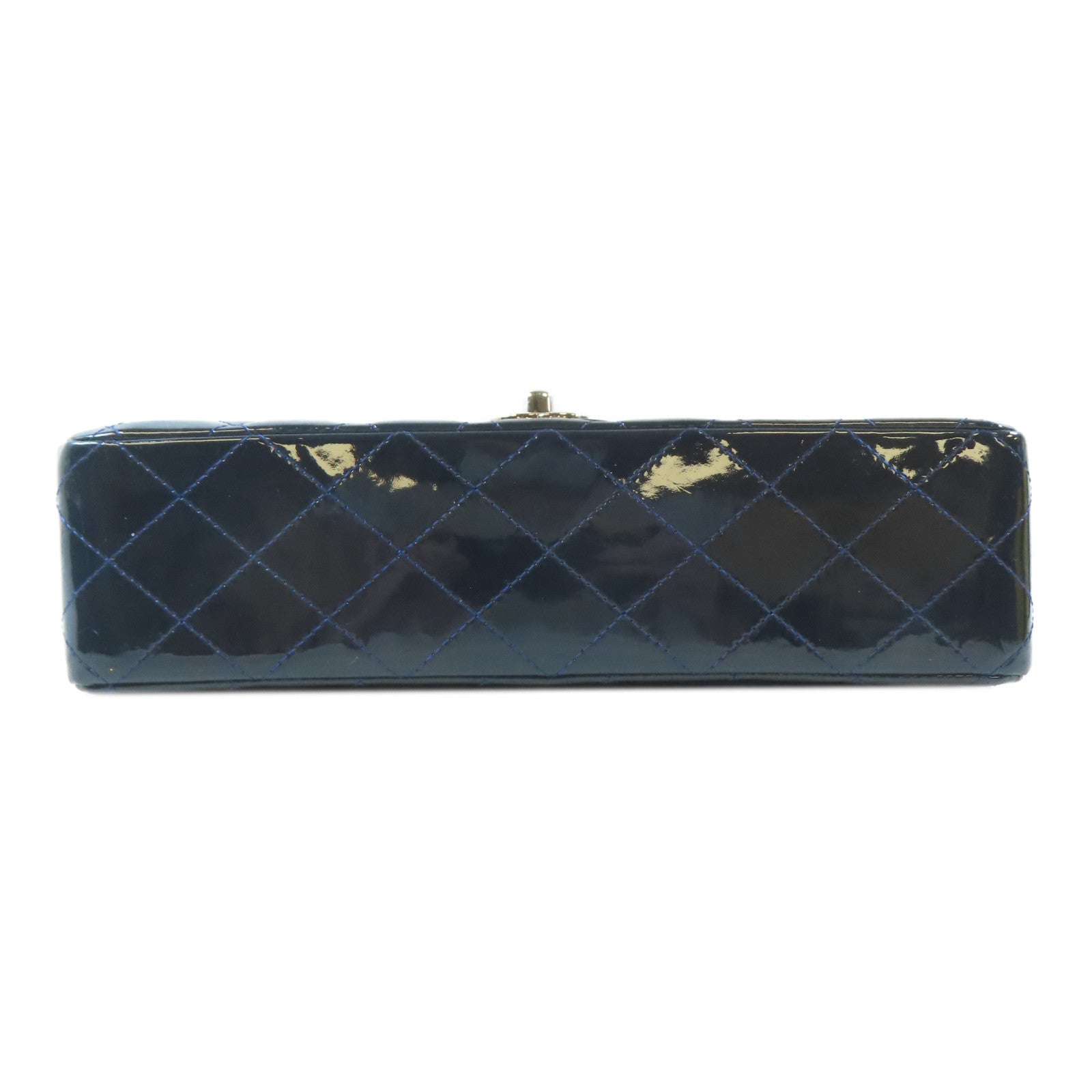 CHANEL 【激減優惠】菱格漆皮皮革Classic Flap 25cm銀扣鏈帶肩背袋深藍色