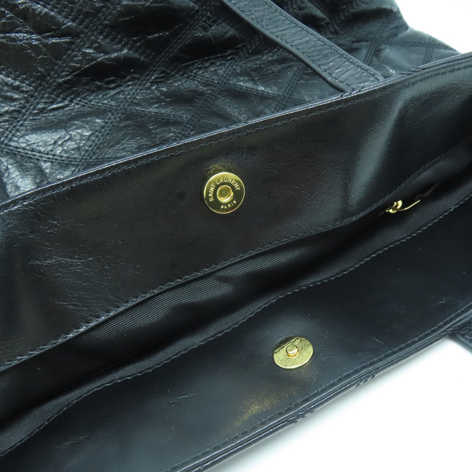 YVES SAINT LAURENT 【激減優惠】菱格牛皮皮革Tote Bag金扣手挽袋黑色