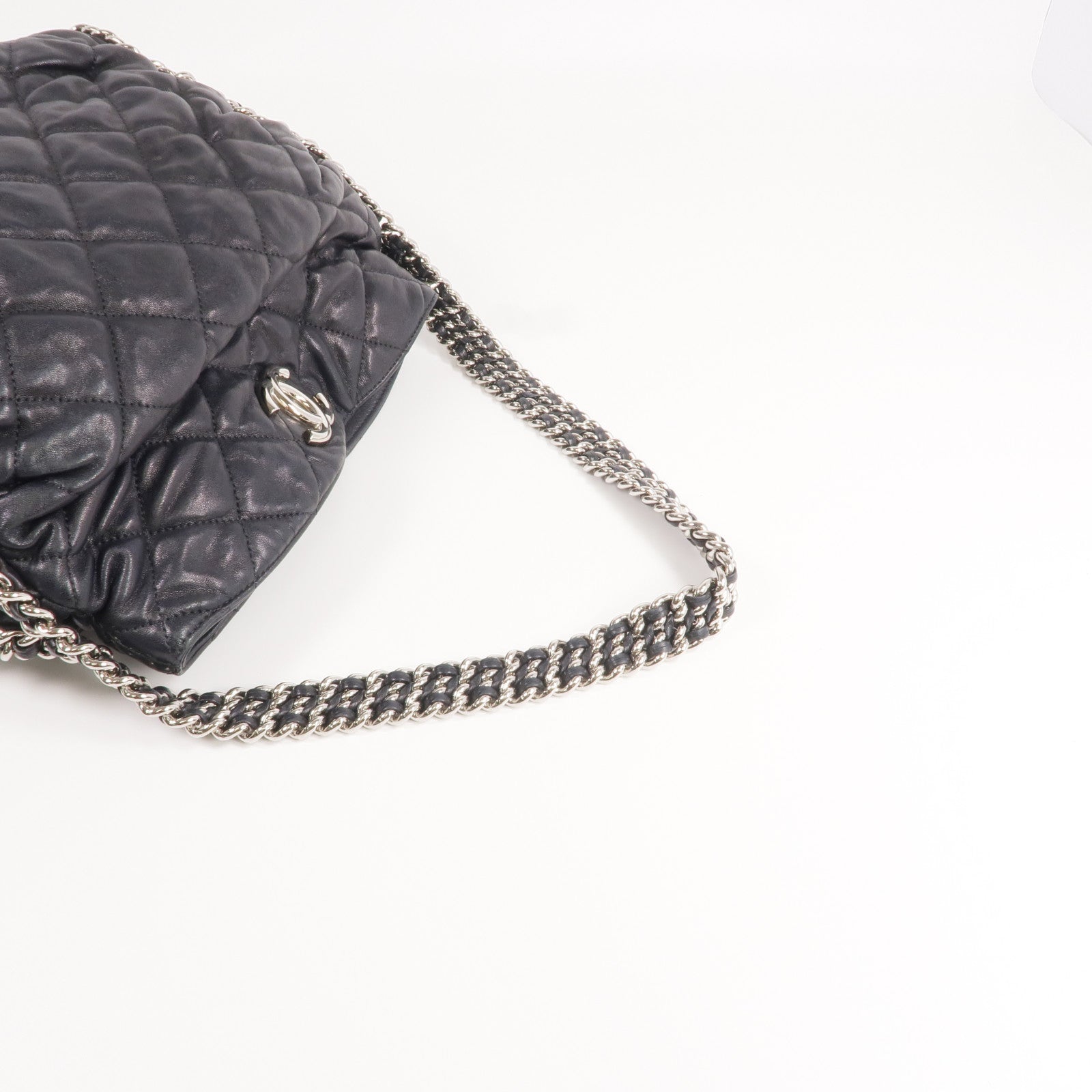 CHANEL 牛皮皮革Shoulder Bag銀扣鏈帶肩背袋