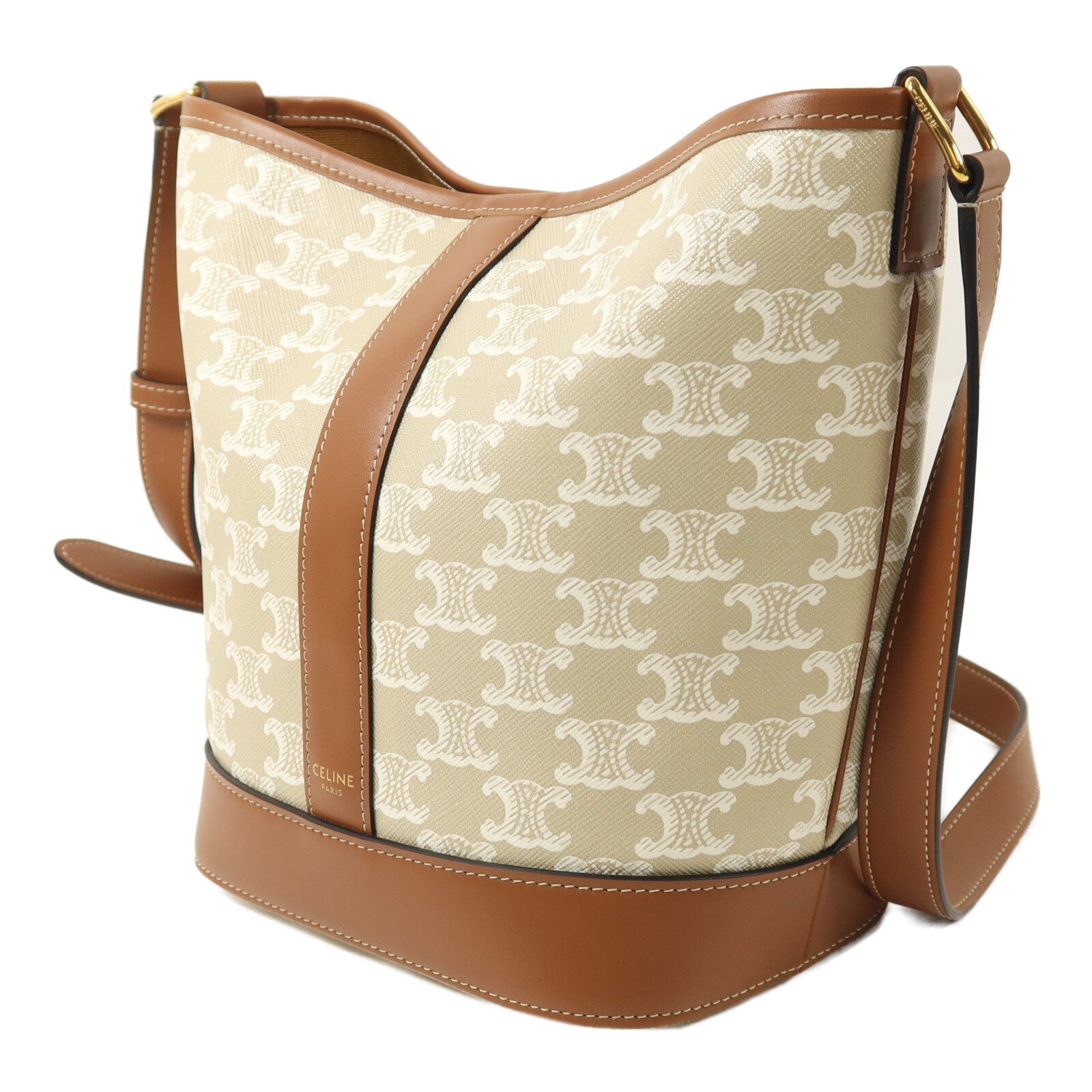 CELINE 塗層帆布Triomphe Bucket金扣肩背袋