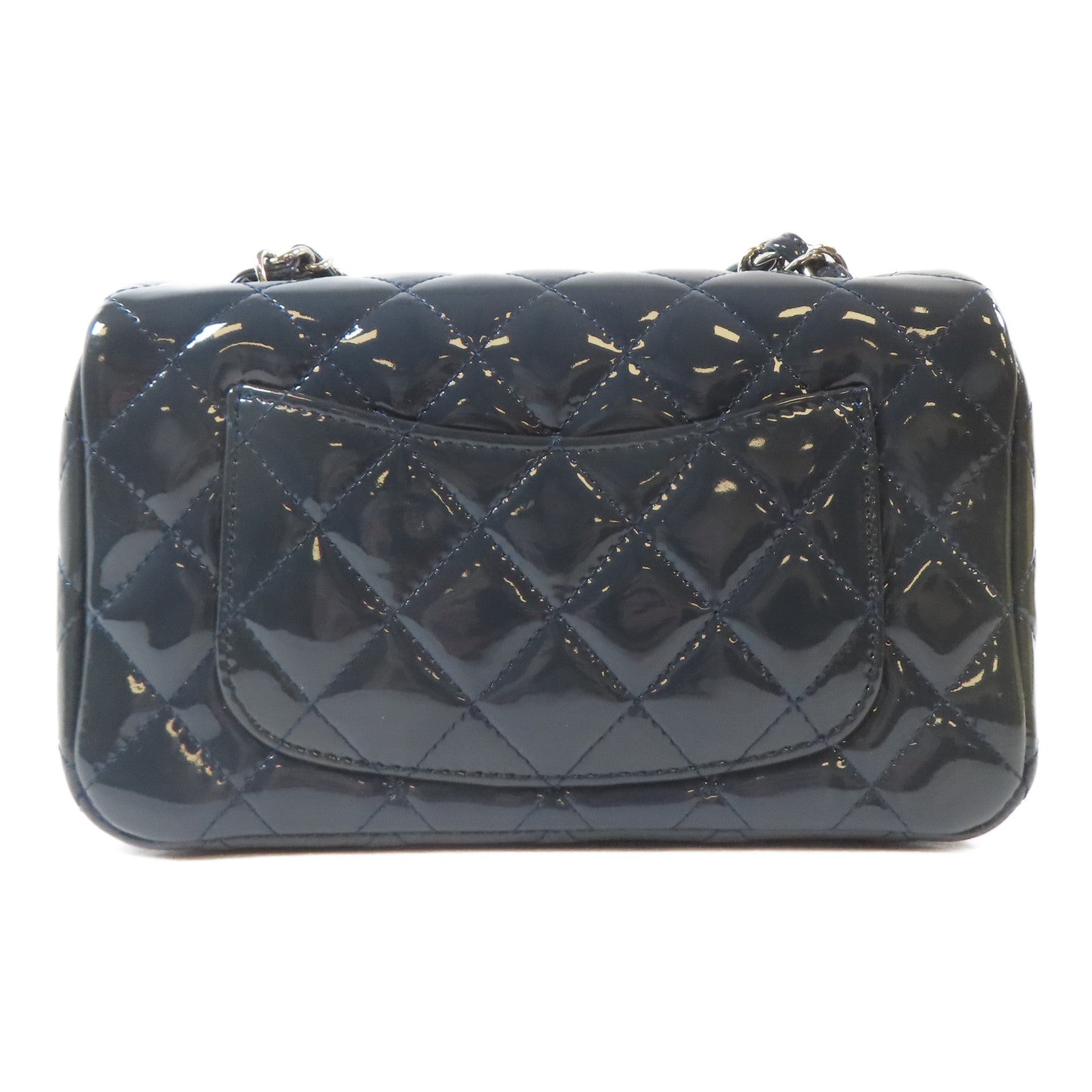 CHANEL 菱格漆皮皮革Chain Shoulder Bag銀扣鏈帶肩背袋藍色