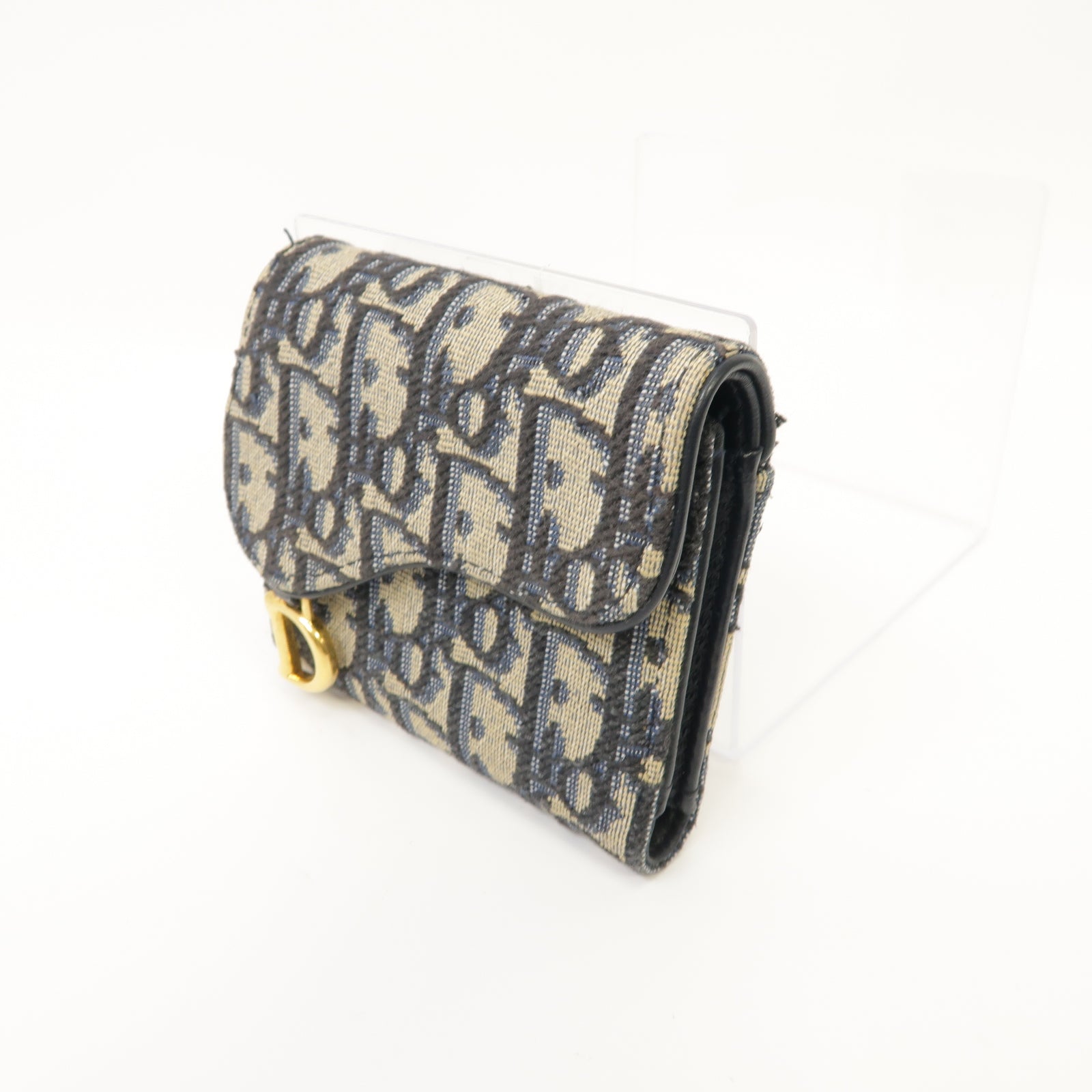 Dior 【激減優惠】帆布Saddle Lotus Wallet金扣錢包藍色
