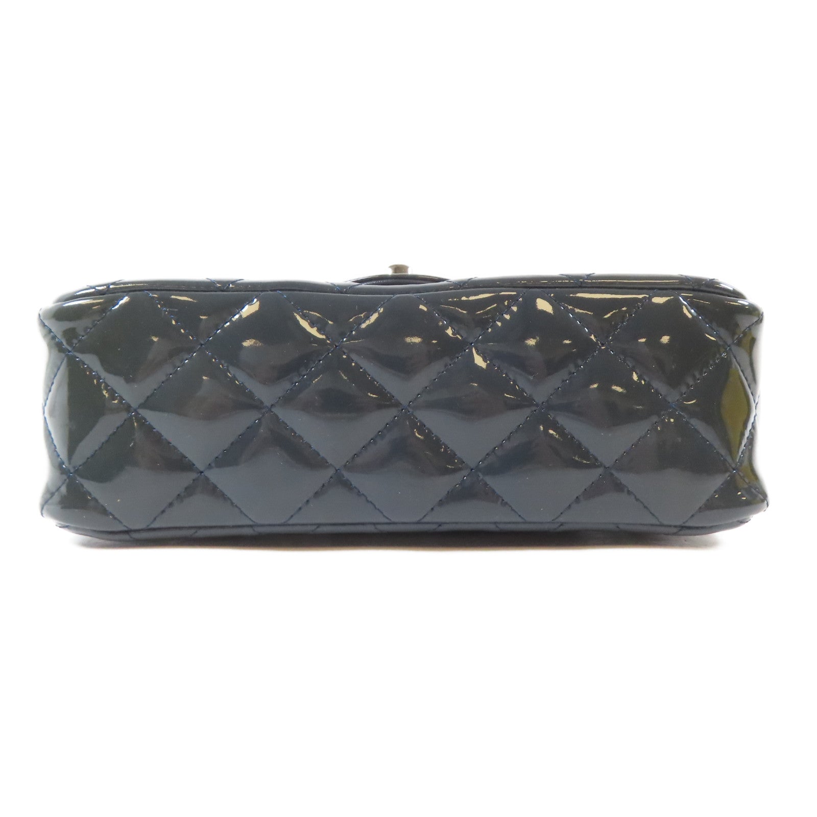 CHANEL 菱格漆皮皮革Chain Shoulder Bag銀扣鏈帶肩背袋藍色