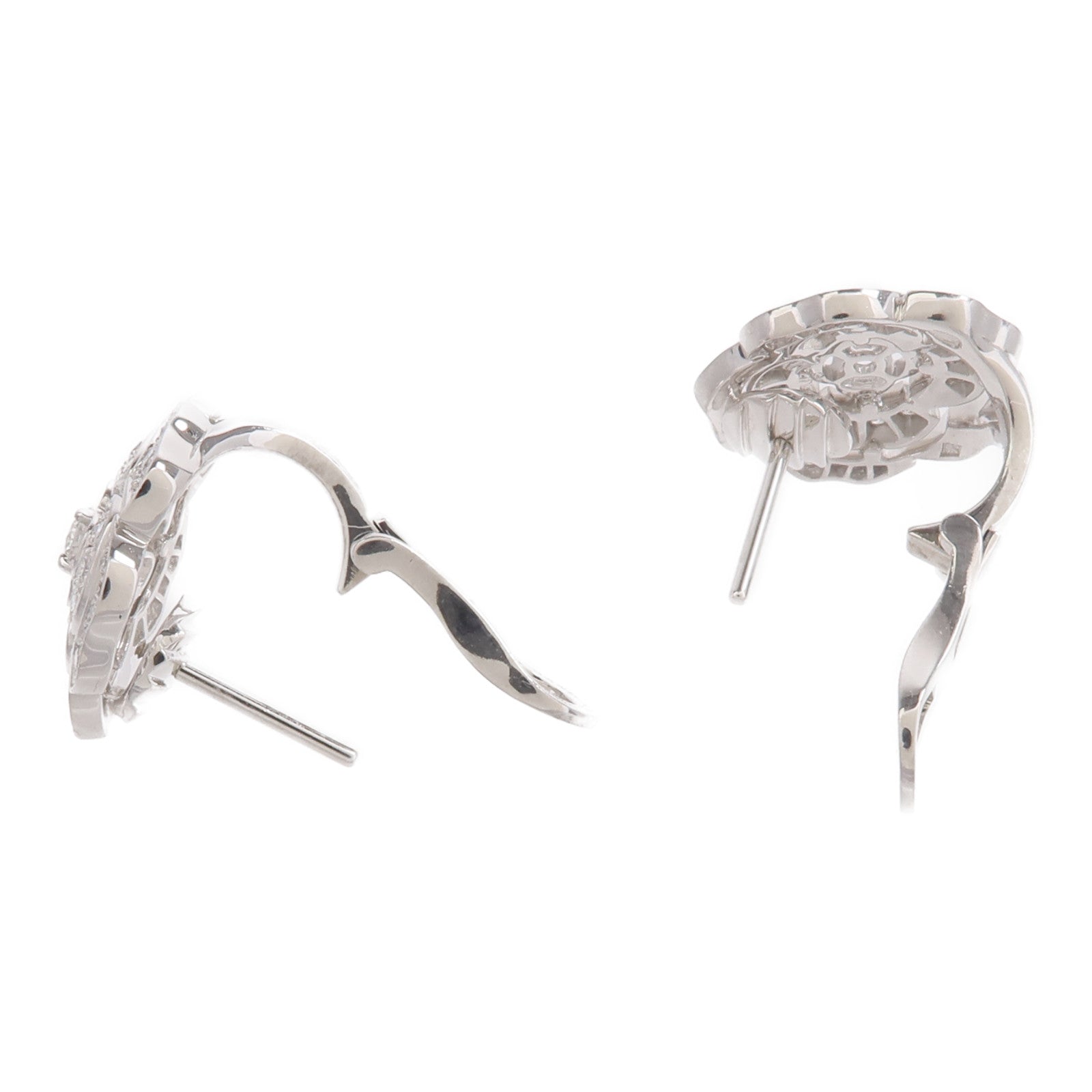 CHANEL 18K白金Bouton De Camelia Earrings鑽石耳環