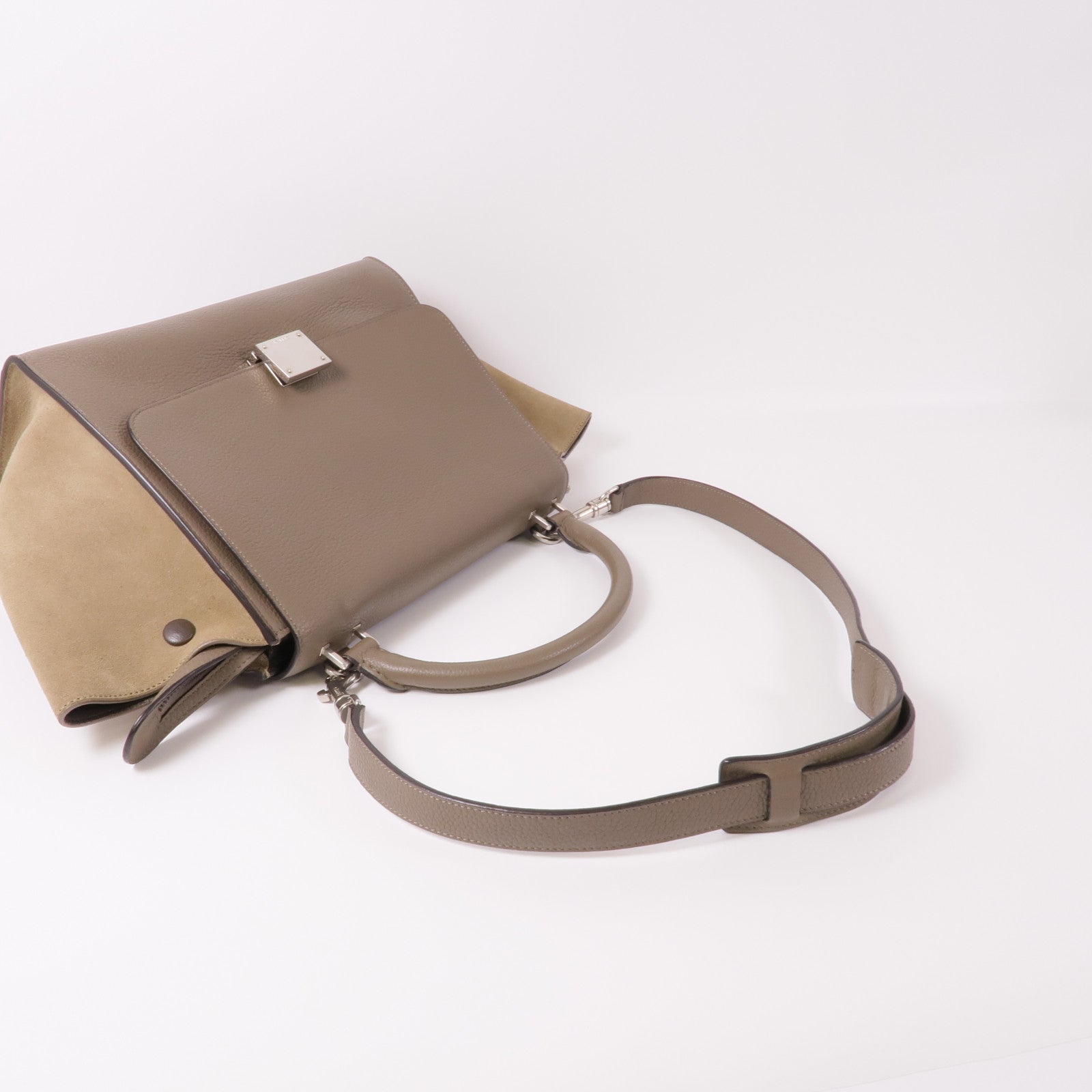 CELINE 牛皮皮革Trapeze銀扣手挽肩背兩用袋