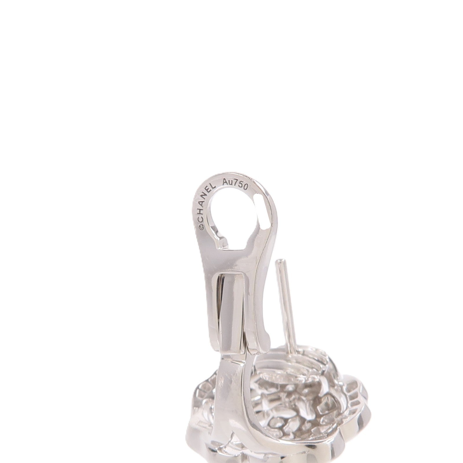 CHANEL 18K白金Bouton De Camelia Earrings鑽石耳環