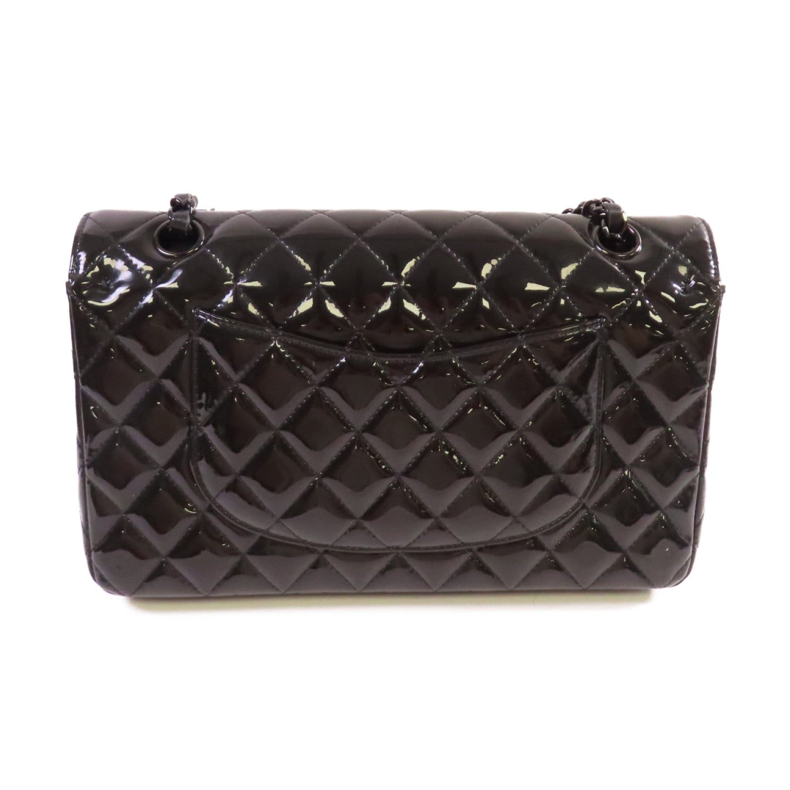 CHANEL 漆皮皮革Classic So Black Chain Shoulder Bag黑扣鏈帶肩背袋黑色