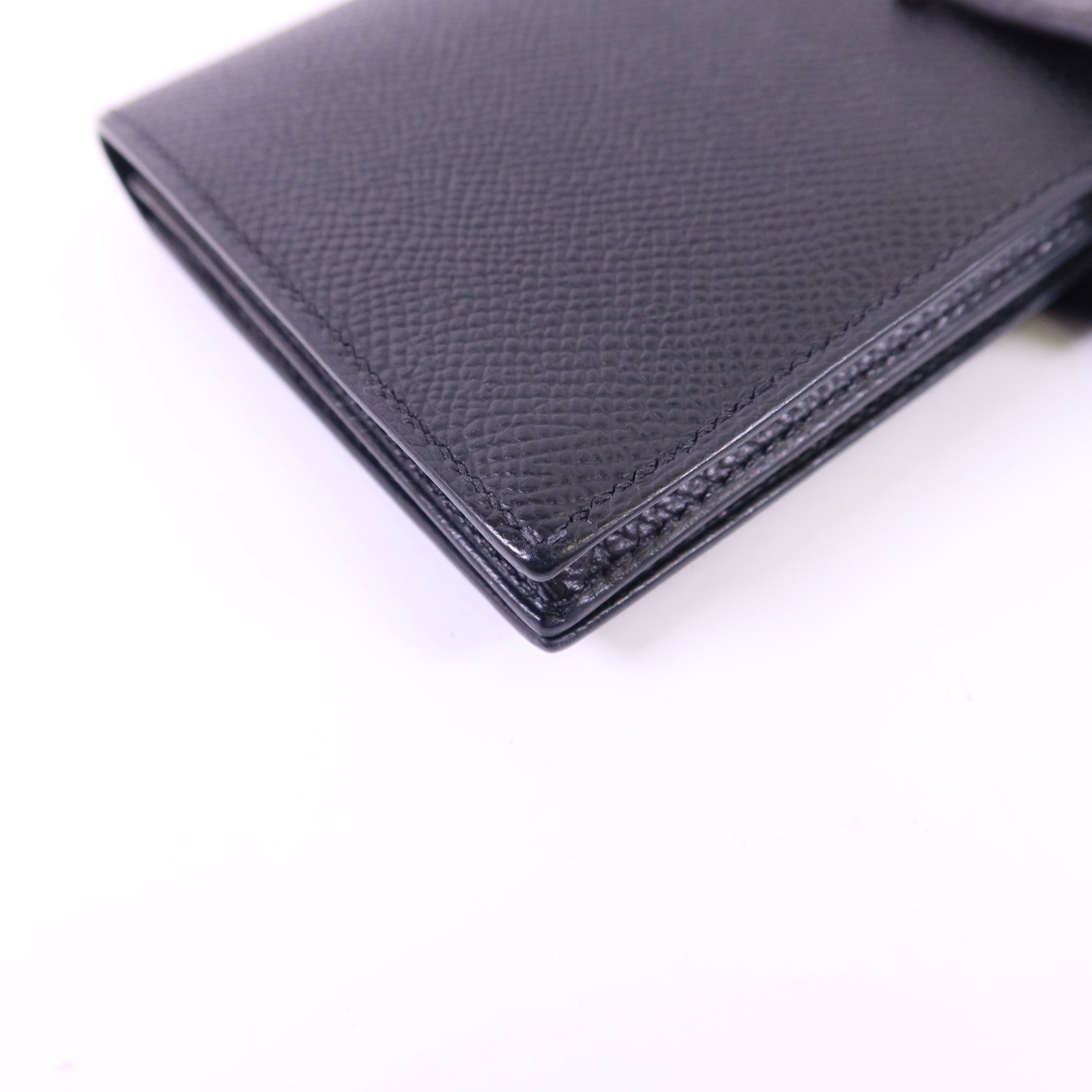 HERMES 鱷魚皮革/Epsom皮革Bearn Soufflet Touch銀扣長錢包Noir