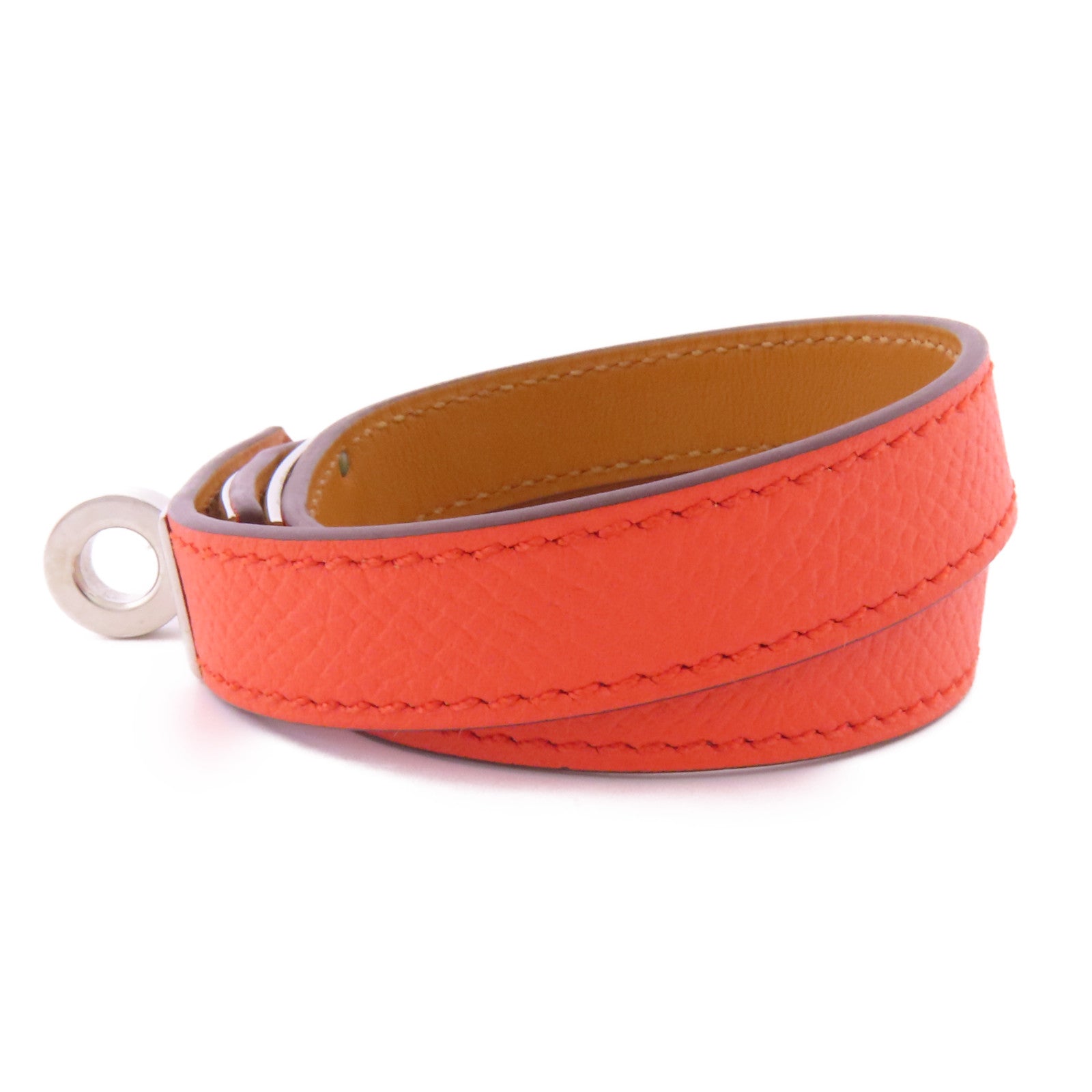 HERMES Epsom皮革Kelly Double Tour銀扣手鐲