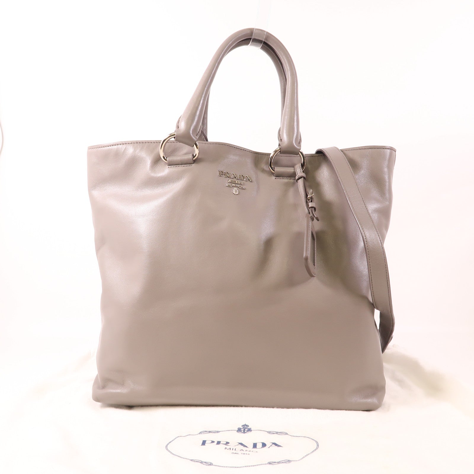 PRADA 牛皮皮革2 Way Shoulder銀扣手挽肩背兩用袋