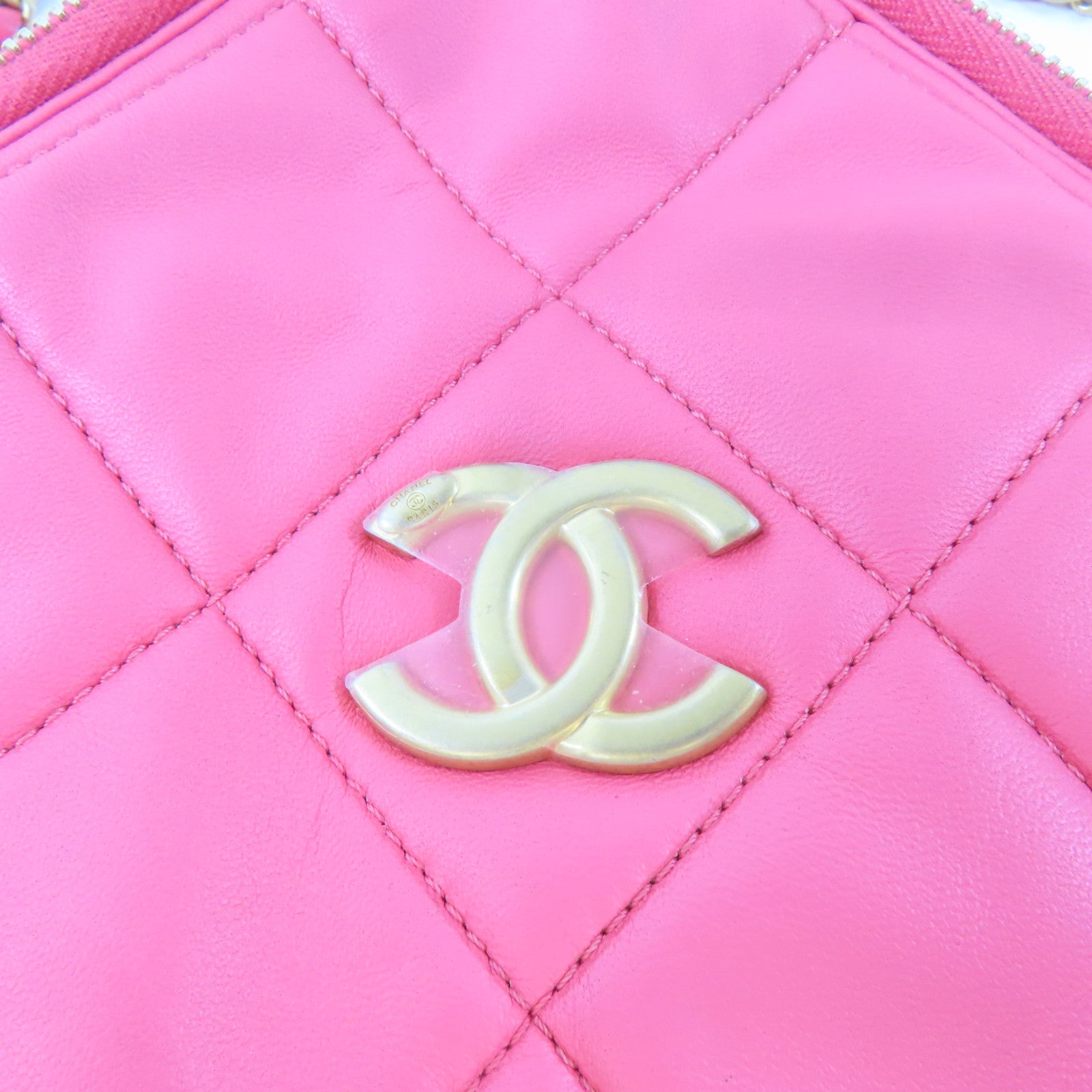 CHANEL 【激減優惠】菱格羊皮皮革Rhombus Chain Shoulder Bag金扣鏈帶肩背袋粉紅色