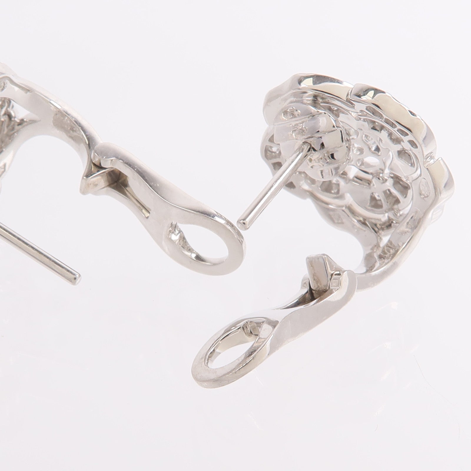CHANEL 18K白金Bouton De Camelia Earrings鑽石耳環