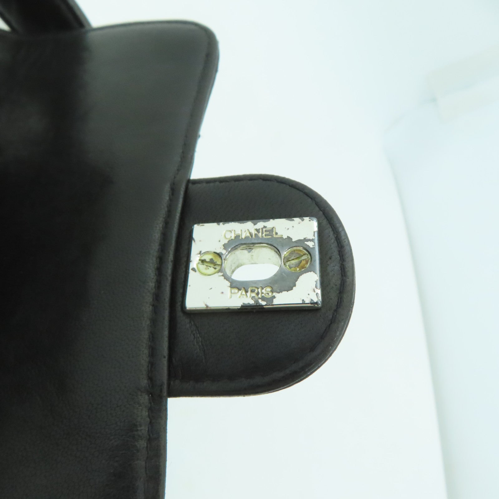 CHANEL 菱格羊皮皮革Handbag銀扣手挽袋黑色