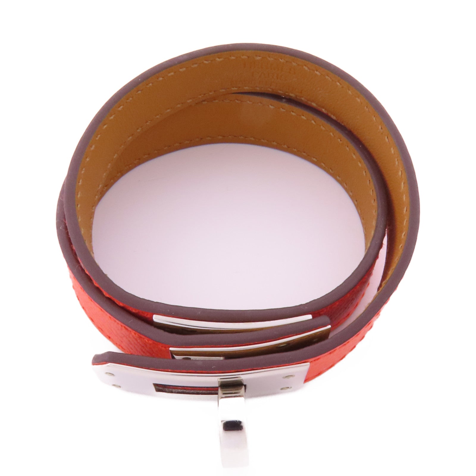 HERMES Epsom皮革Kelly Double Tour銀扣手鐲