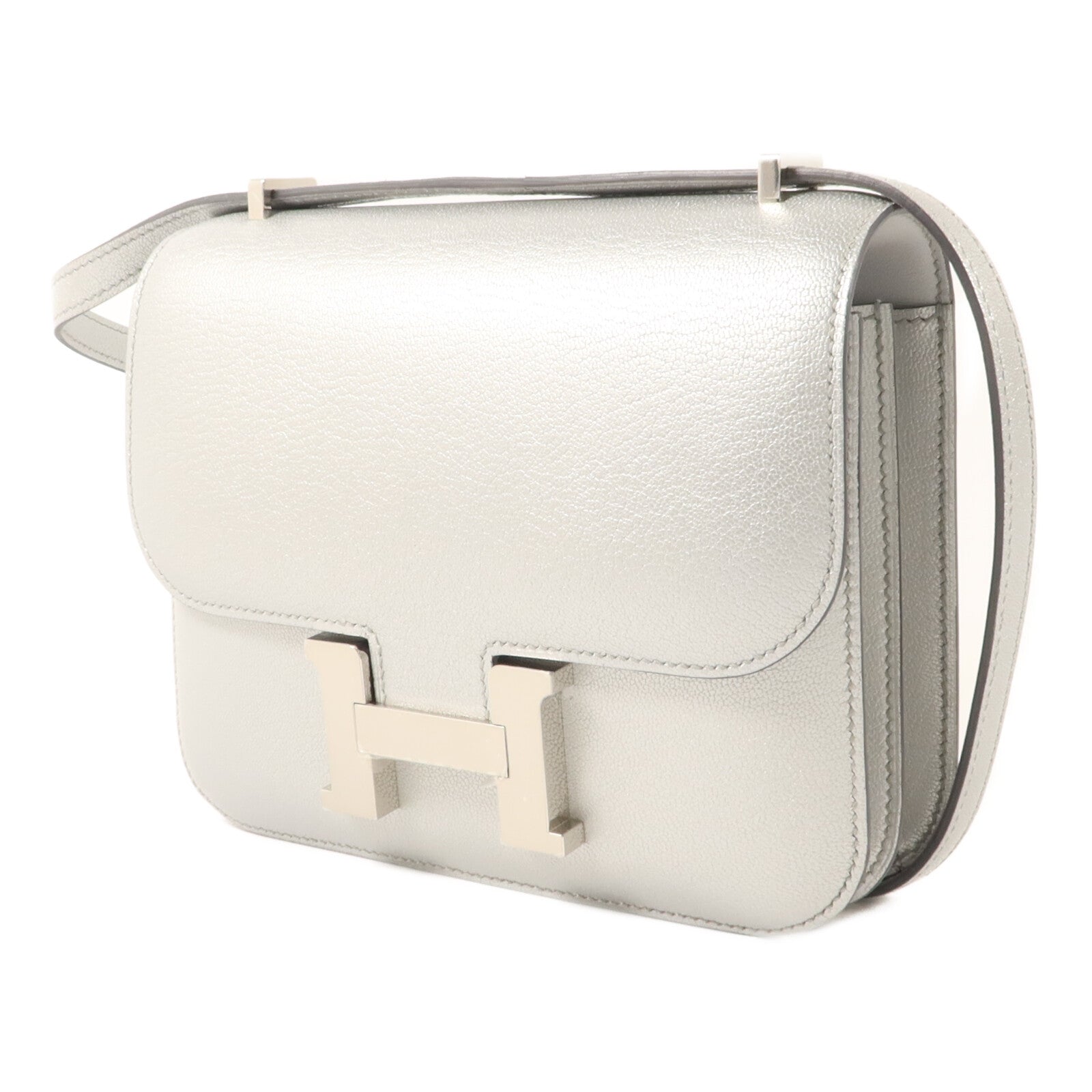 HERMES Chevre皮革Constance Mini手挽肩背兩用袋Argent