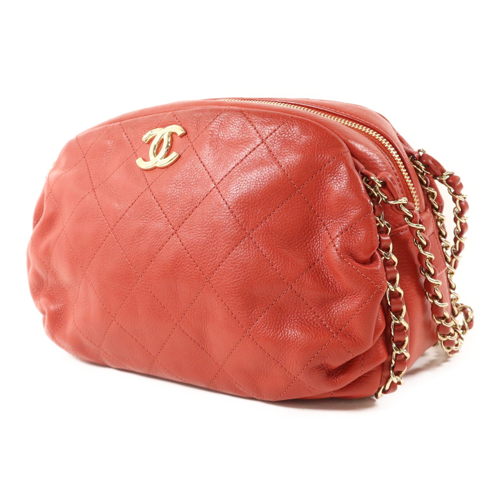 CHANEL 牛皮皮革Chain Shoulder金扣鏈帶肩背袋
