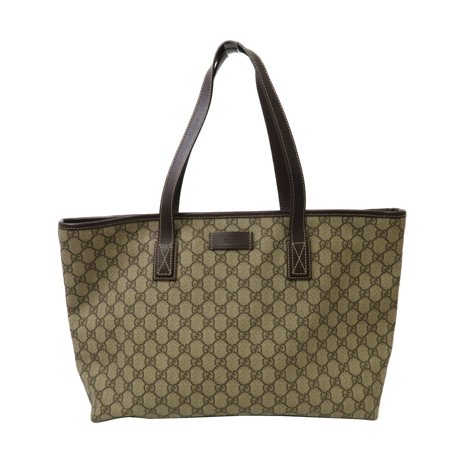 GUCCI 塗層帆布Tote Bag銀扣手挽袋棕色