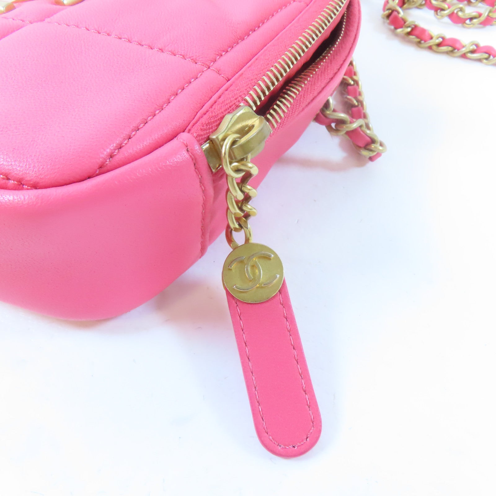 CHANEL 【激減優惠】菱格羊皮皮革Rhombus Chain Shoulder Bag金扣鏈帶肩背袋粉紅色