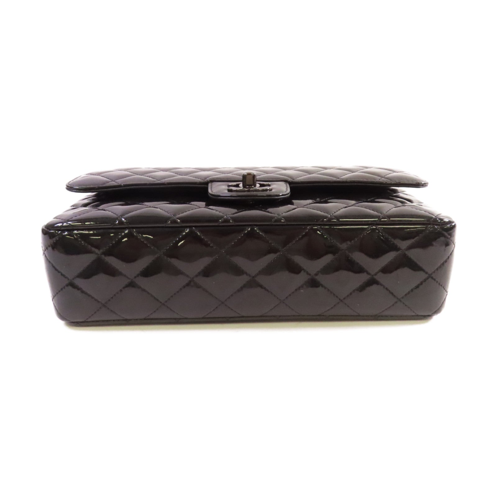 CHANEL 漆皮皮革Classic So Black Chain Shoulder Bag黑扣鏈帶肩背袋黑色