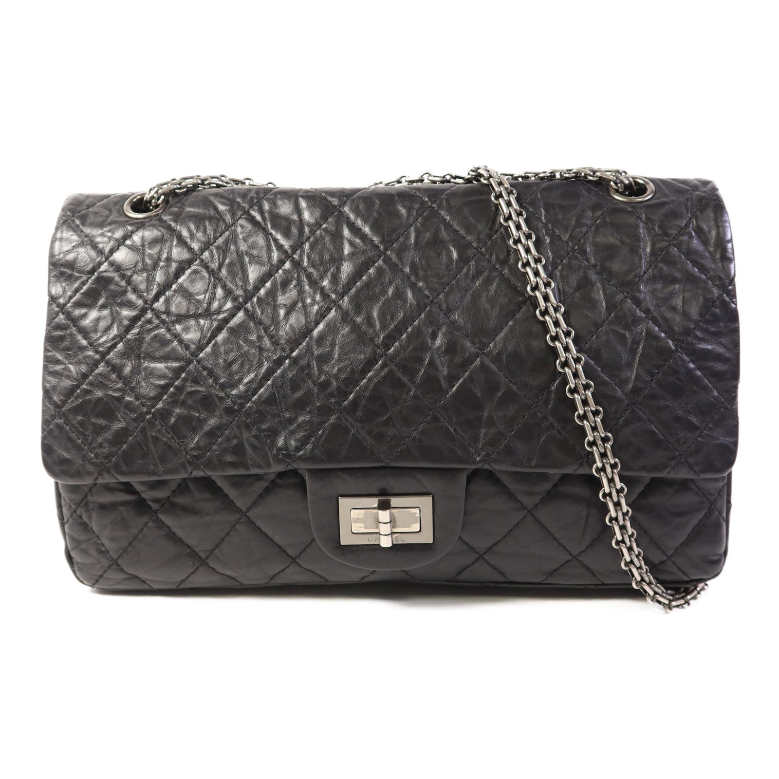 CHANEL 【激減優惠】牛皮皮革2.55 Jumbo銀扣鏈帶肩背袋