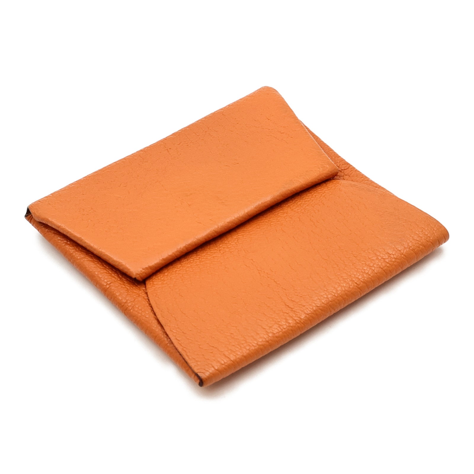 HERMES Chevre皮革Bastia Coin Case銀扣零錢包Orange