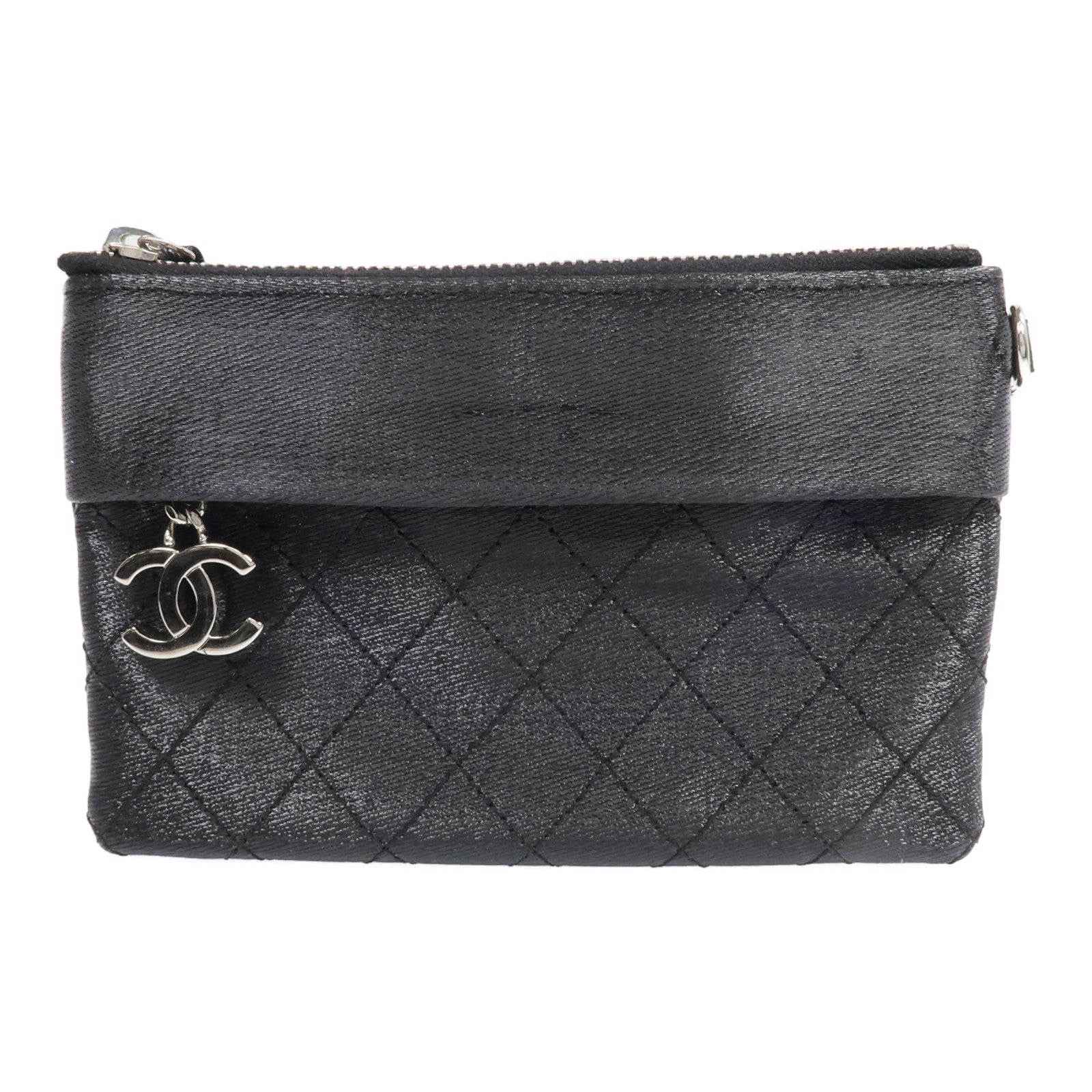 CHANEL 帆布Pouch銀扣手拿包
