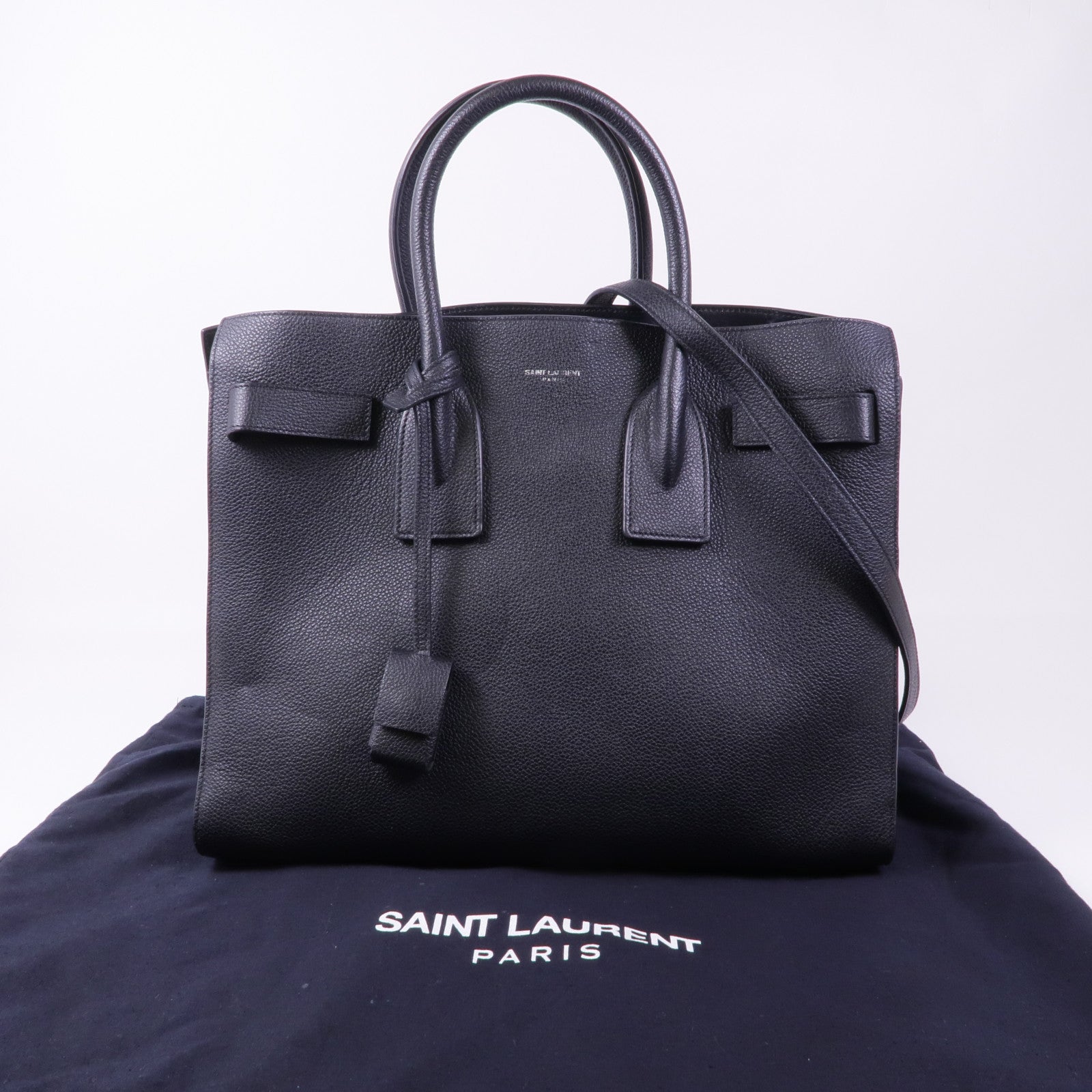 YVES SAINT LAURENT 牛皮皮革Sac De Jour銀扣手挽肩背兩用袋