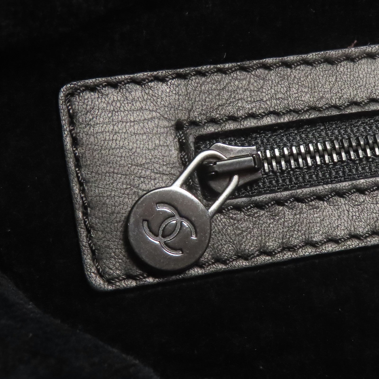 CHANEL 棉質/皮革Shoulder Tote銀扣肩背袋/手挽袋