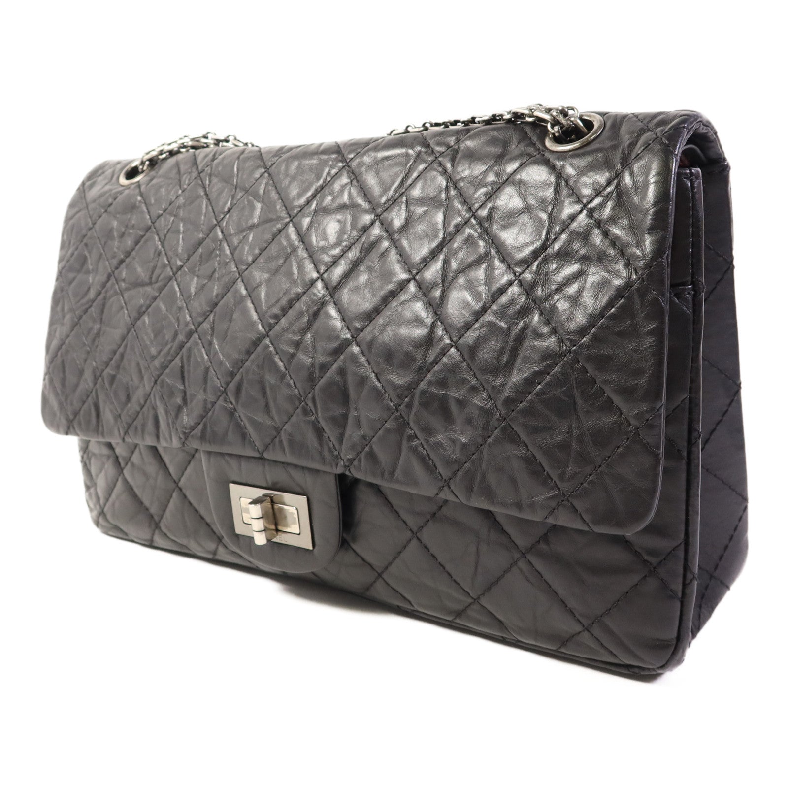 CHANEL 牛皮皮革2.55 Jumbo銀扣鏈帶肩背袋