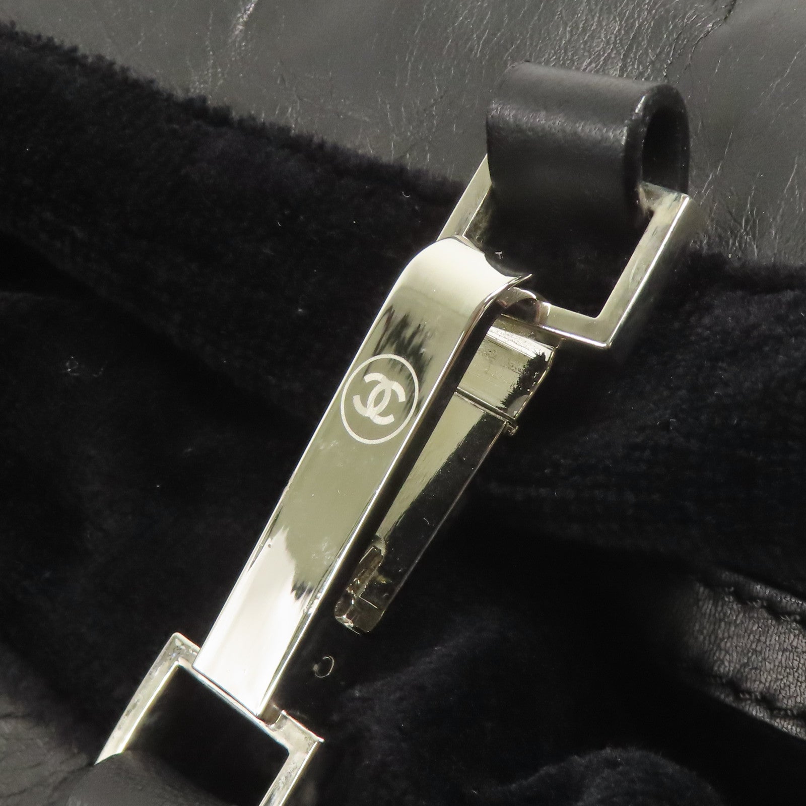 CHANEL 棉質/皮革Shoulder Tote銀扣肩背袋/手挽袋