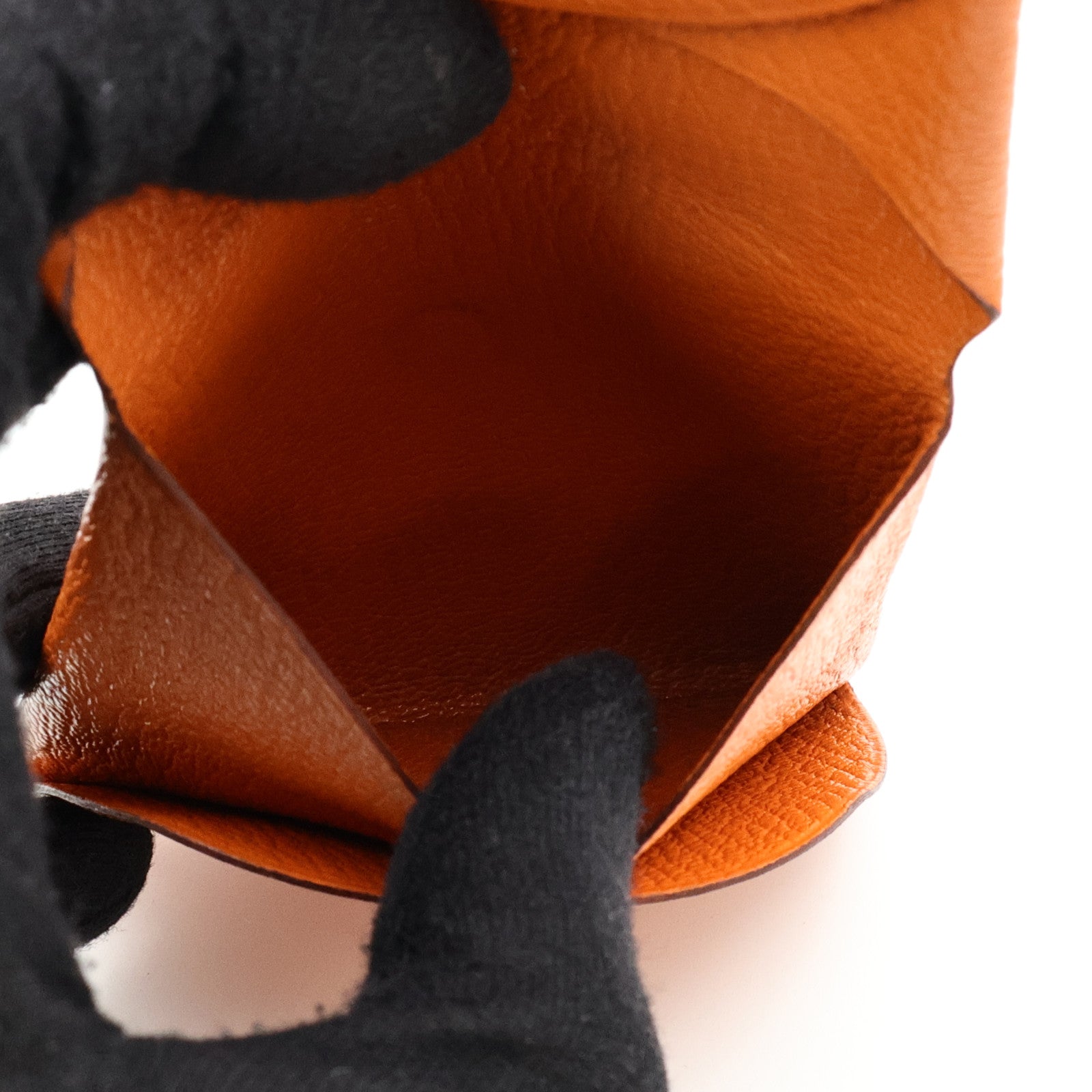 HERMES Chevre皮革Bastia Coin Case銀扣零錢包Orange