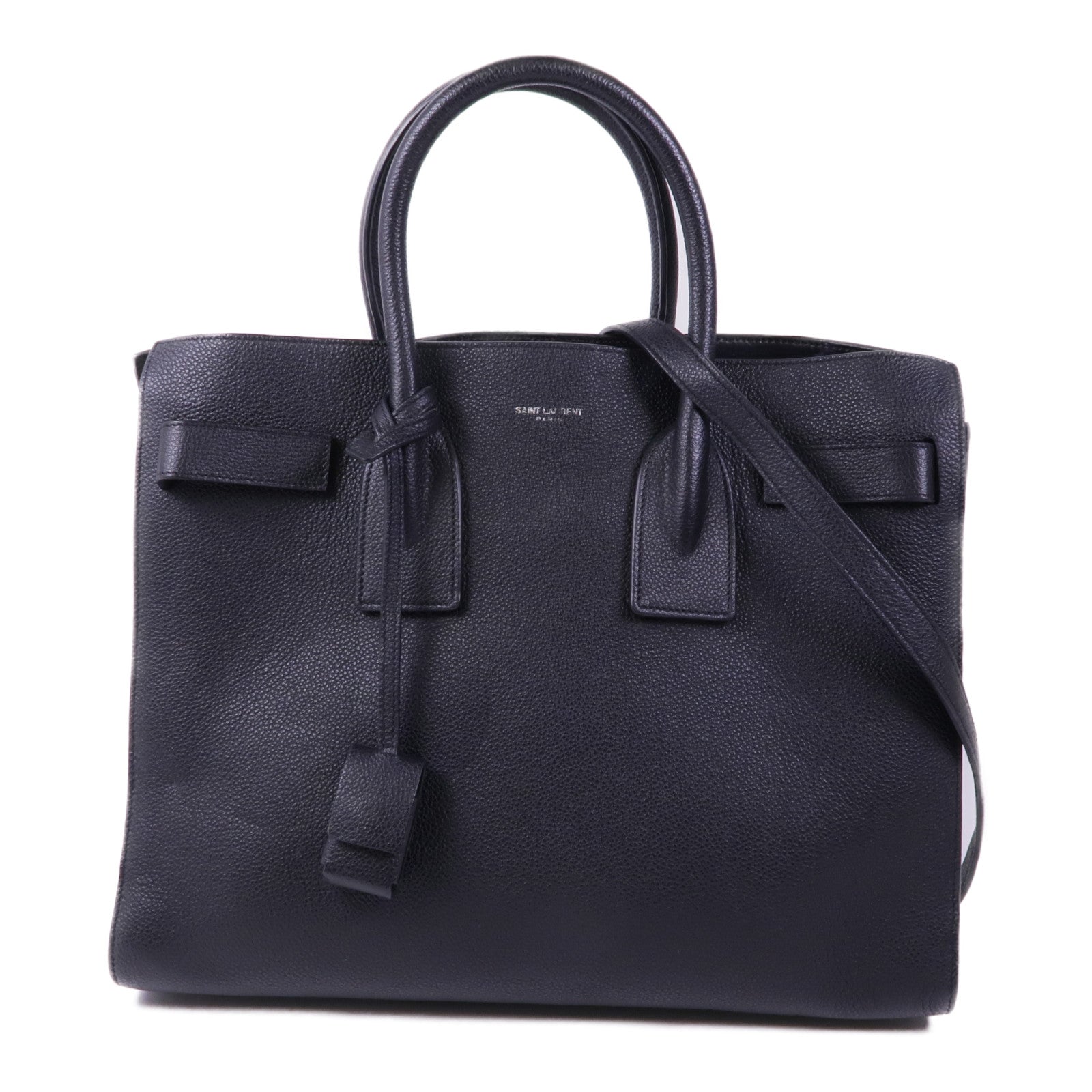 YVES SAINT LAURENT 牛皮皮革Sac De Jour銀扣手挽肩背兩用袋
