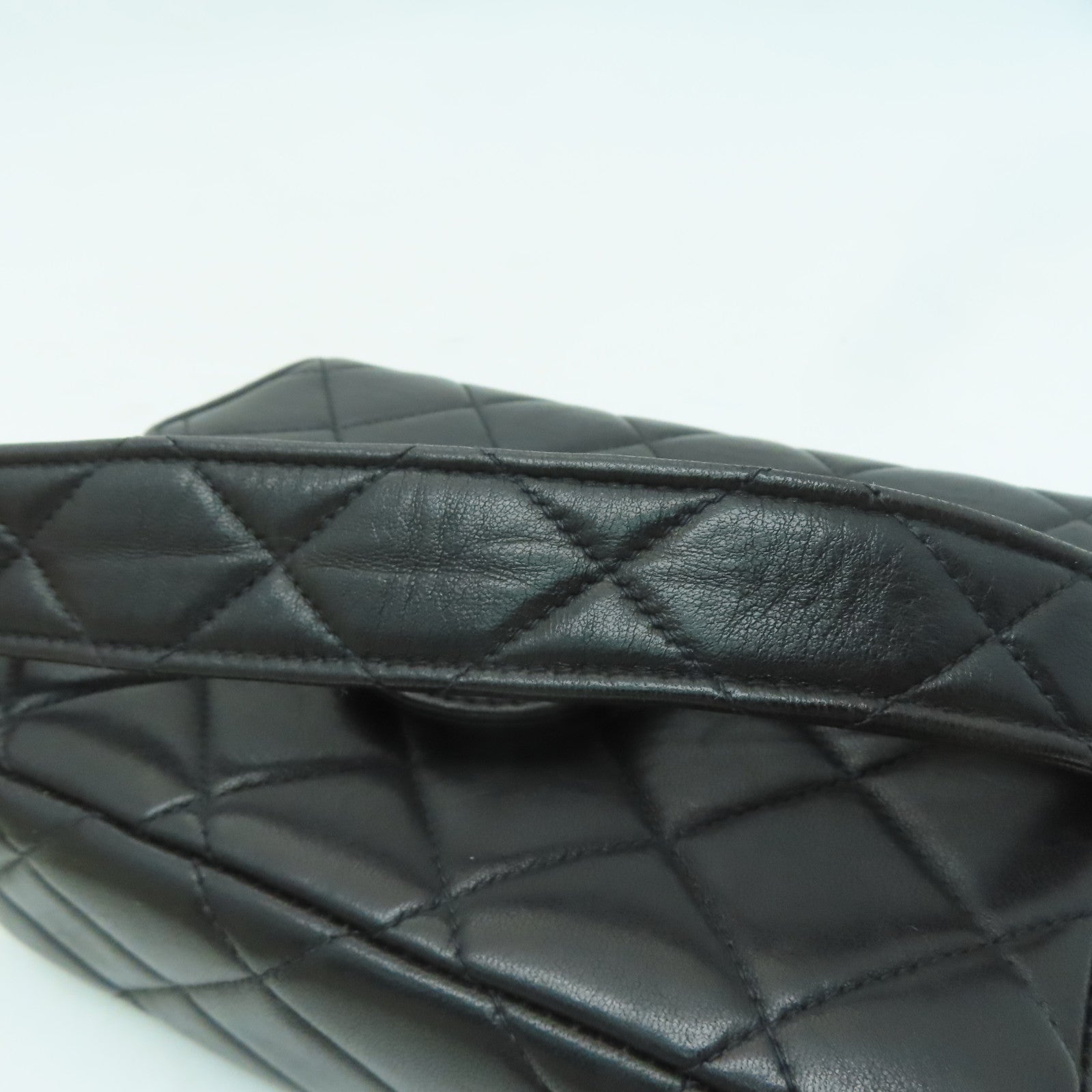 CHANEL 菱格羊皮皮革Handbag銀扣手挽袋黑色