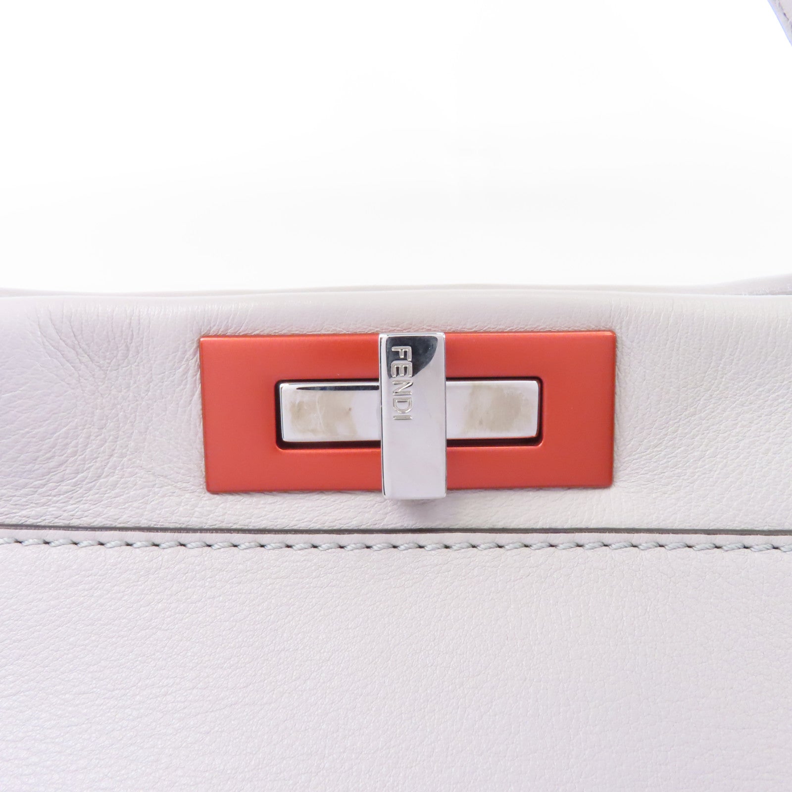 FENDI 牛皮皮革Peekaboo銀扣手挽肩背兩用袋灰色