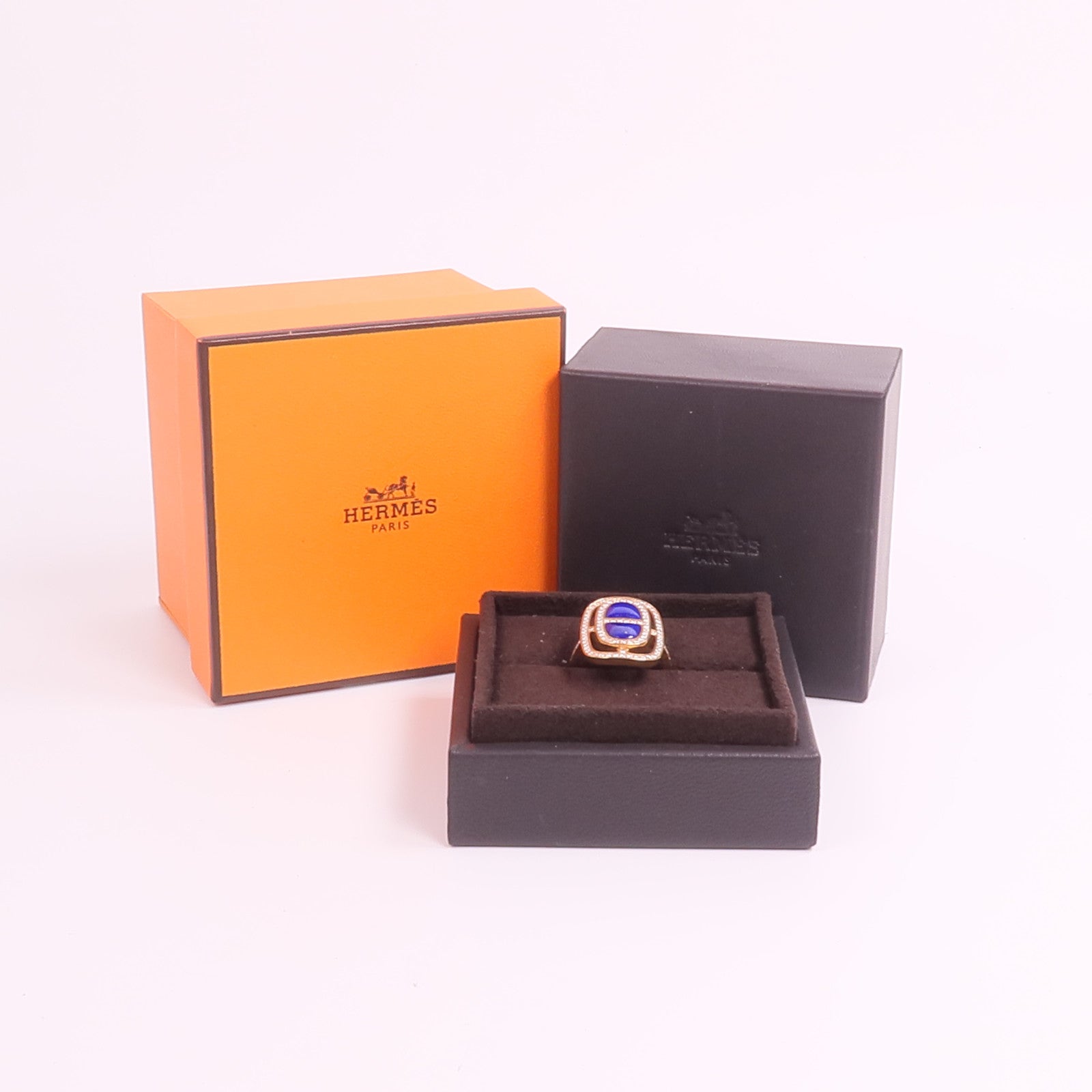 HERMES 18K玫瑰金Chaine d'ancre Ring鑽石/青金石戒指