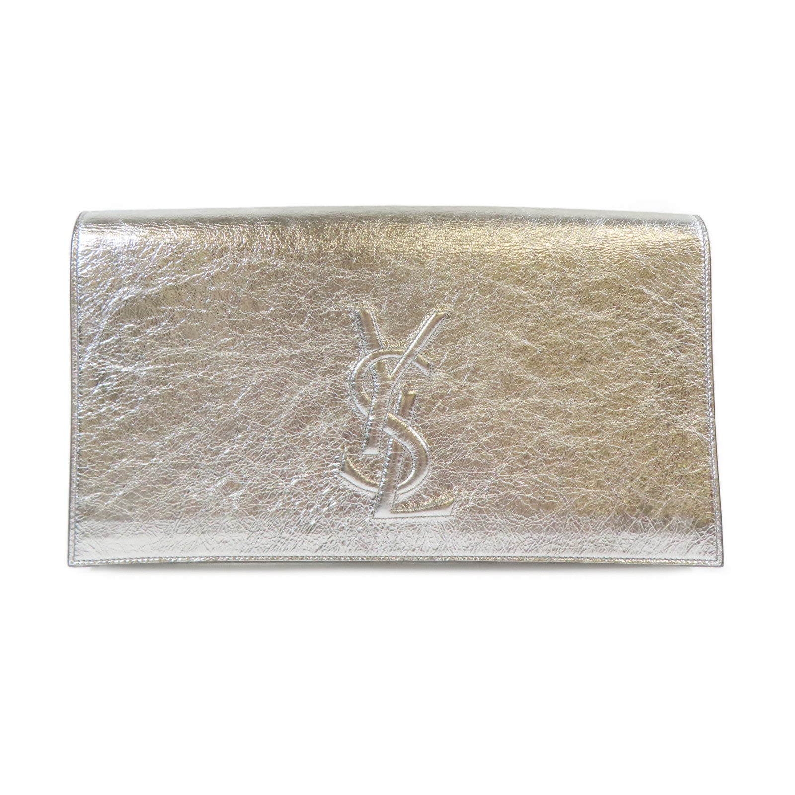 YVES SAINT LAURENT 牛皮皮革Clutch Bag銀扣手拿包銀色