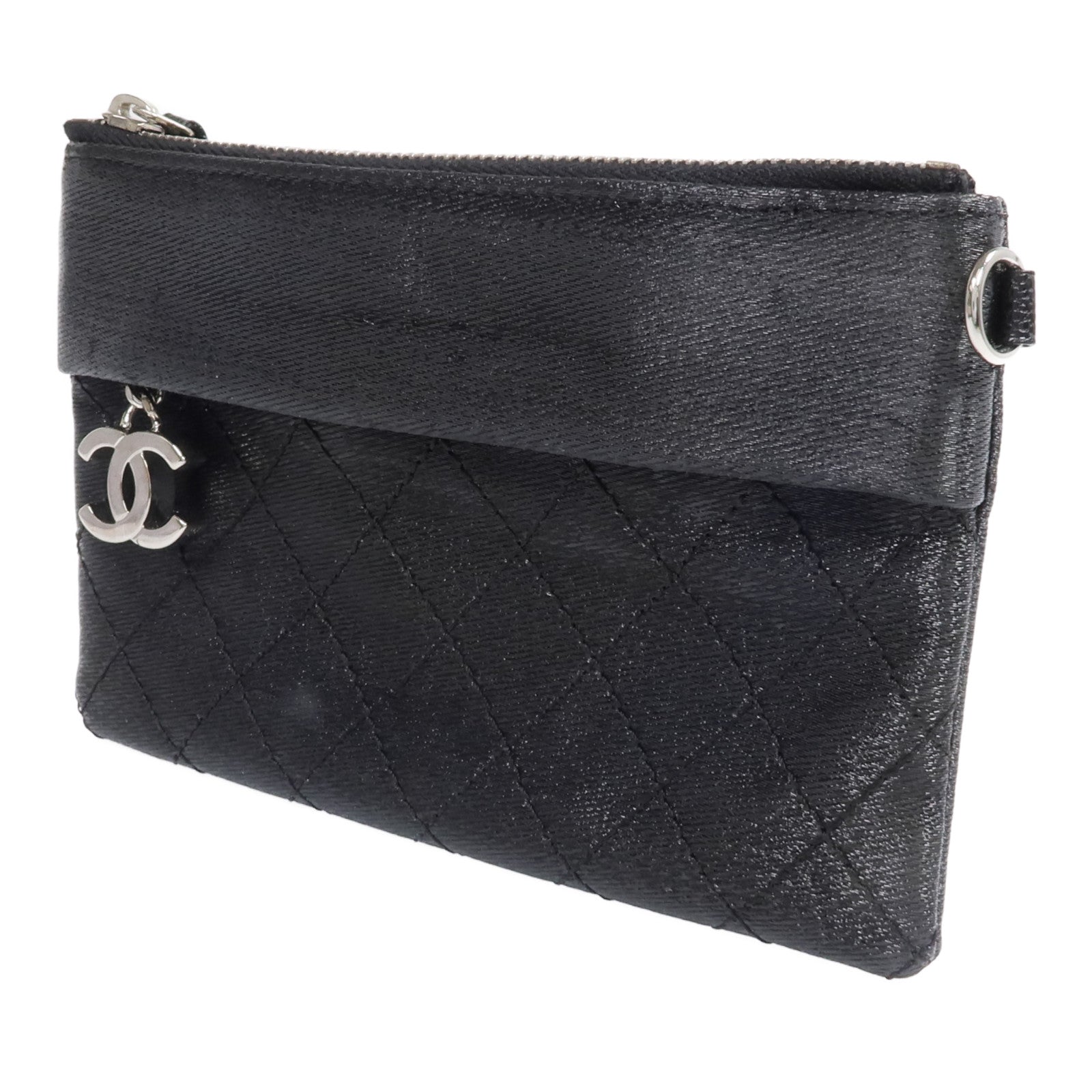 CHANEL 帆布Pouch銀扣手拿包