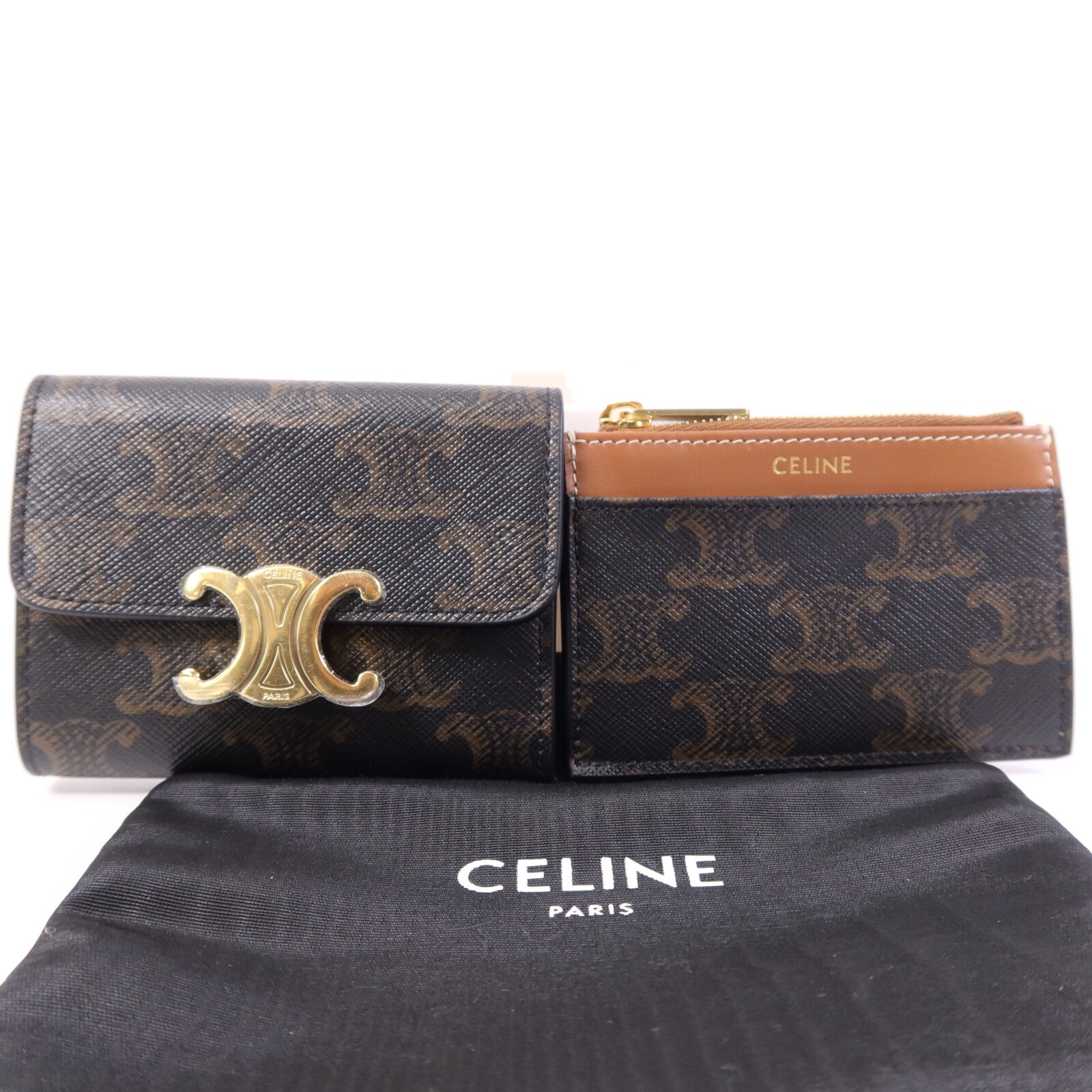CELINE 塗層帆布Compact Wallet With Coin Triomphe金扣錢包