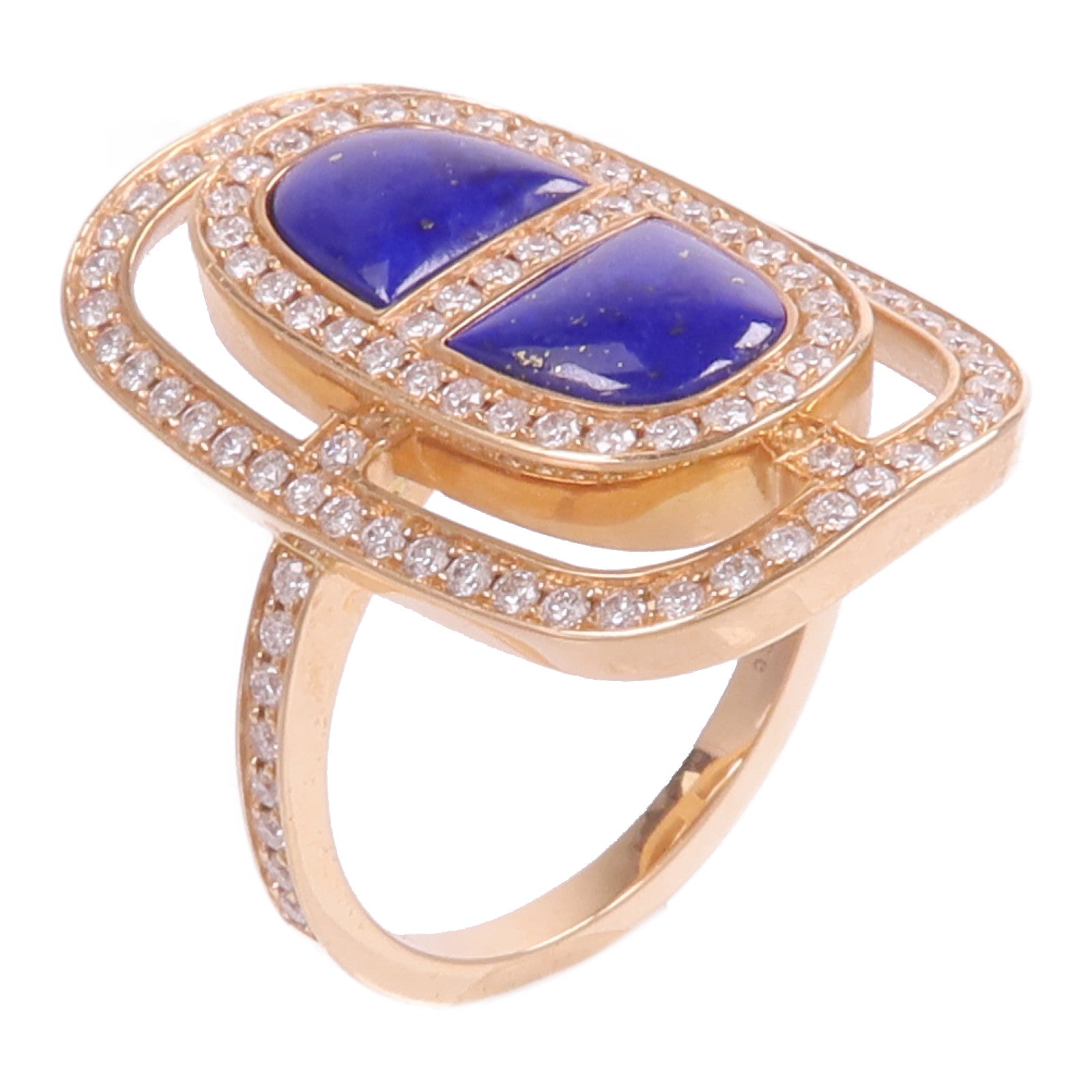 HERMES 18K玫瑰金Chaine d'ancre Ring鑽石/青金石戒指