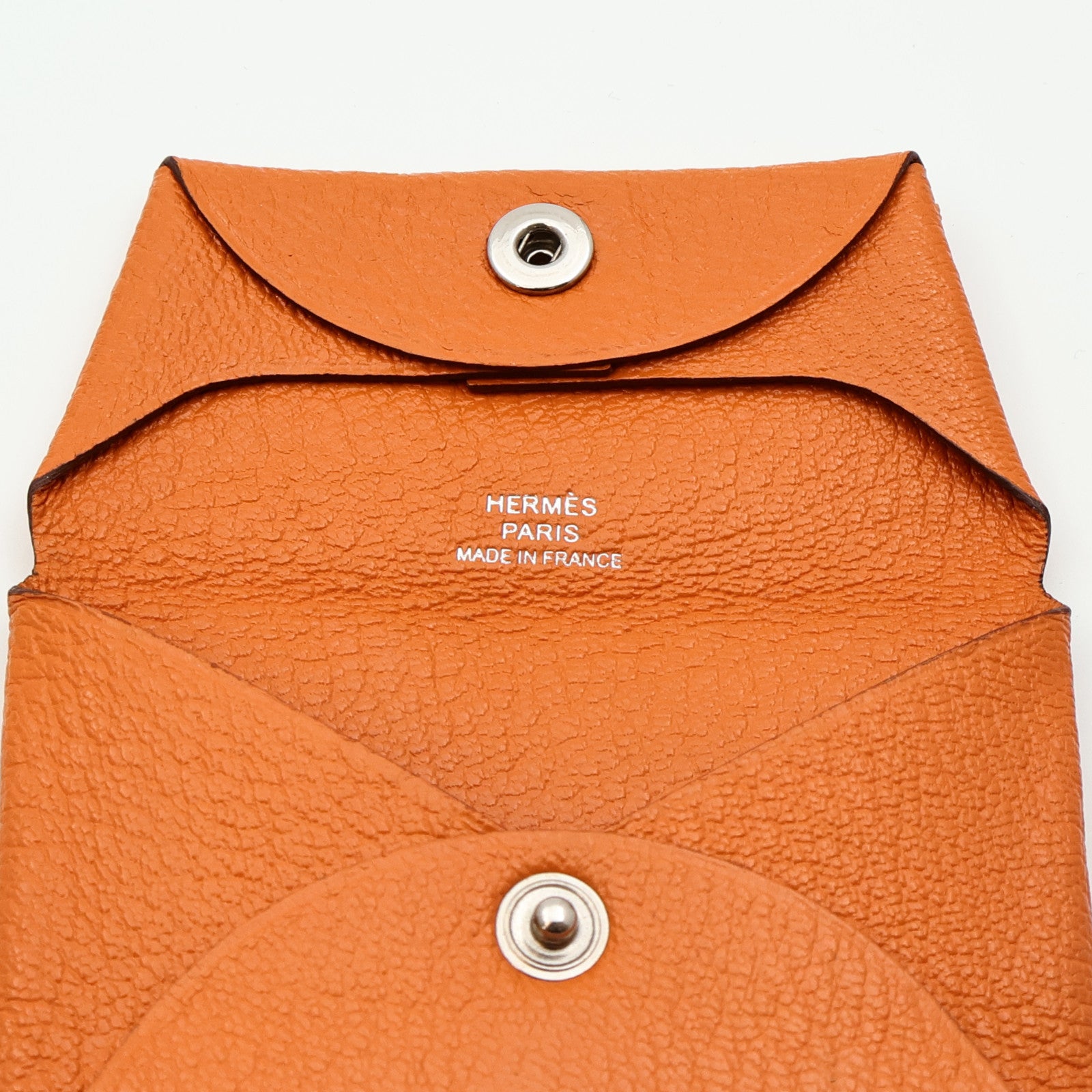 HERMES Chevre皮革Bastia Coin Case銀扣零錢包Orange