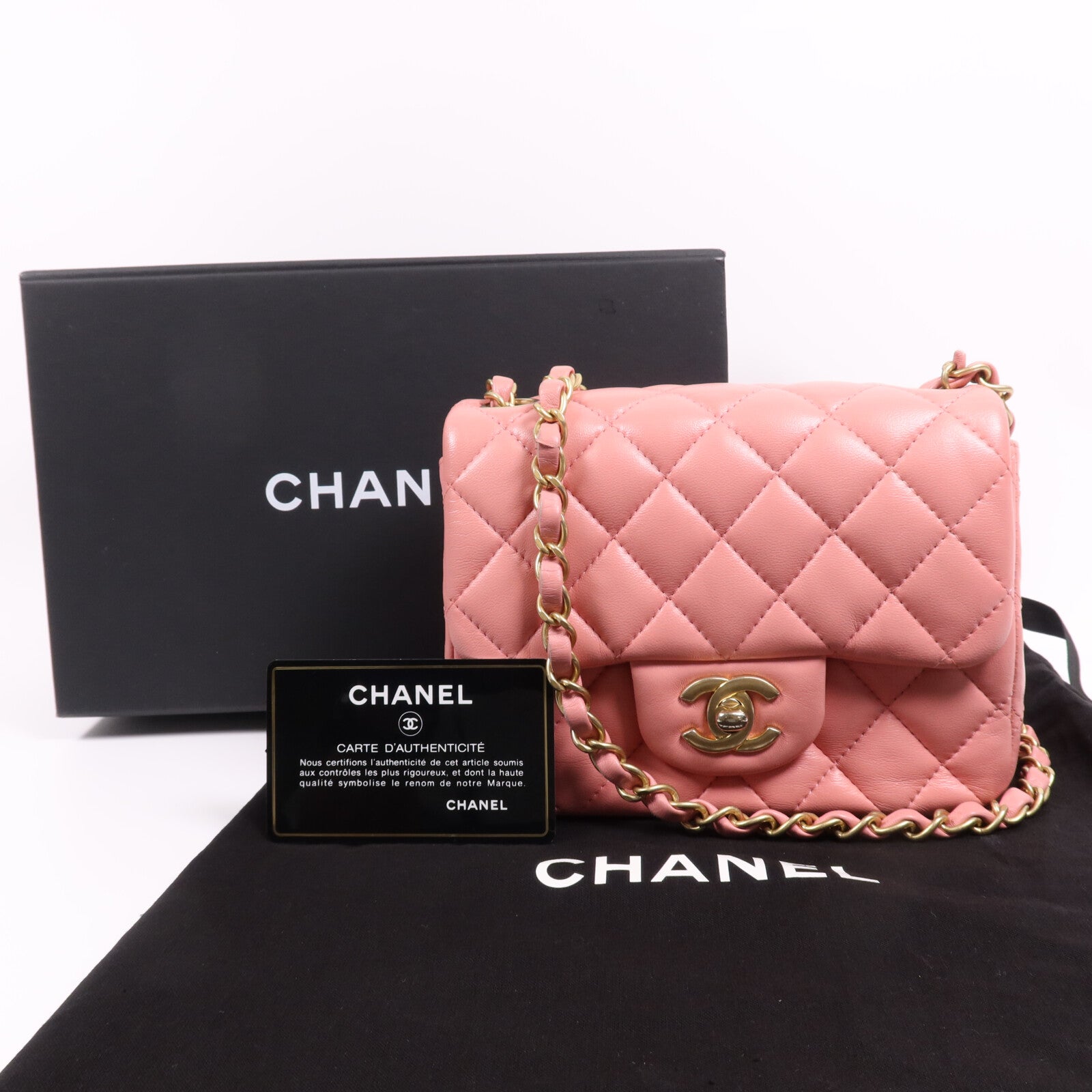 CHANEL 羊皮皮革Mini Classic 17金扣鏈帶肩背袋