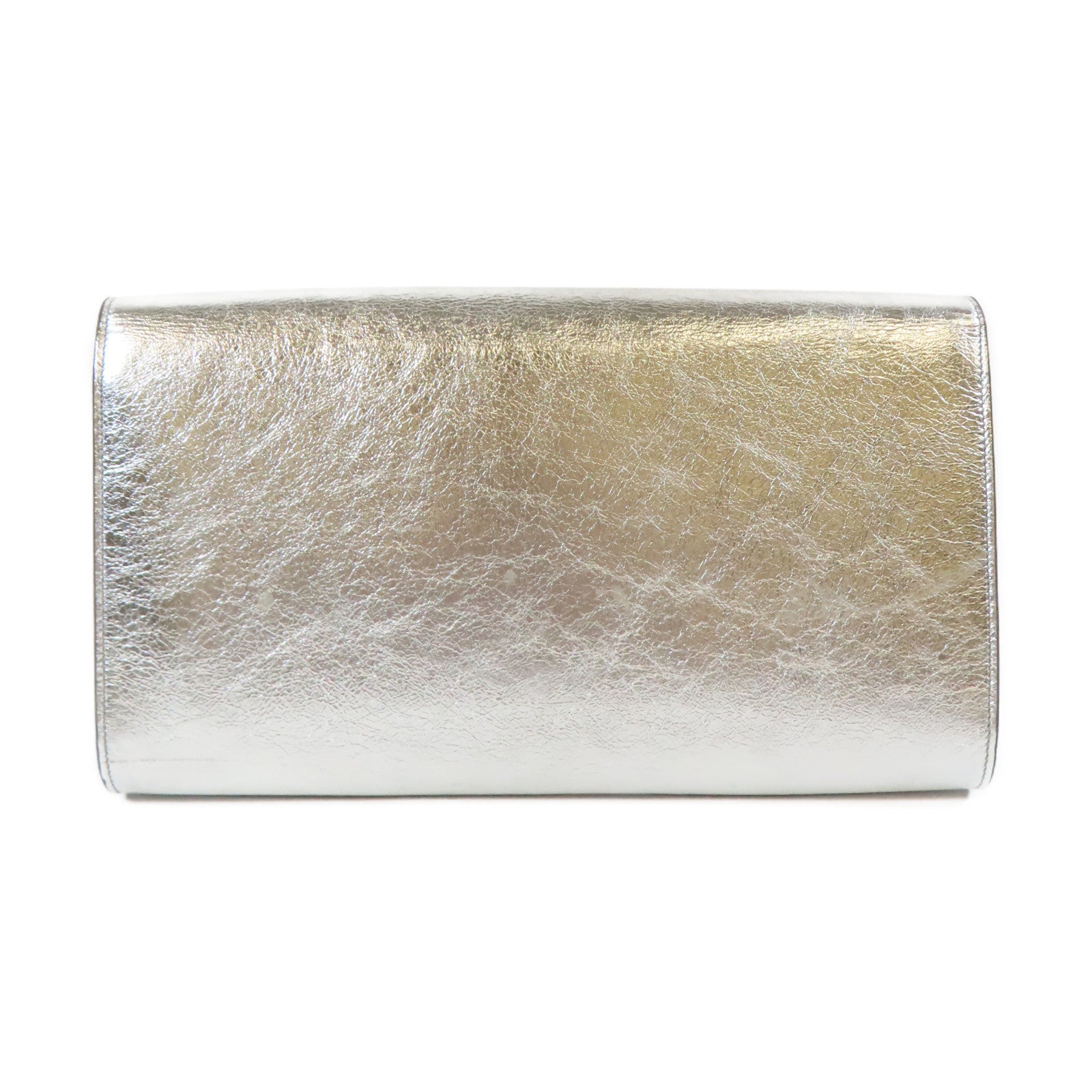 YVES SAINT LAURENT 牛皮皮革Clutch Bag銀扣手拿包銀色