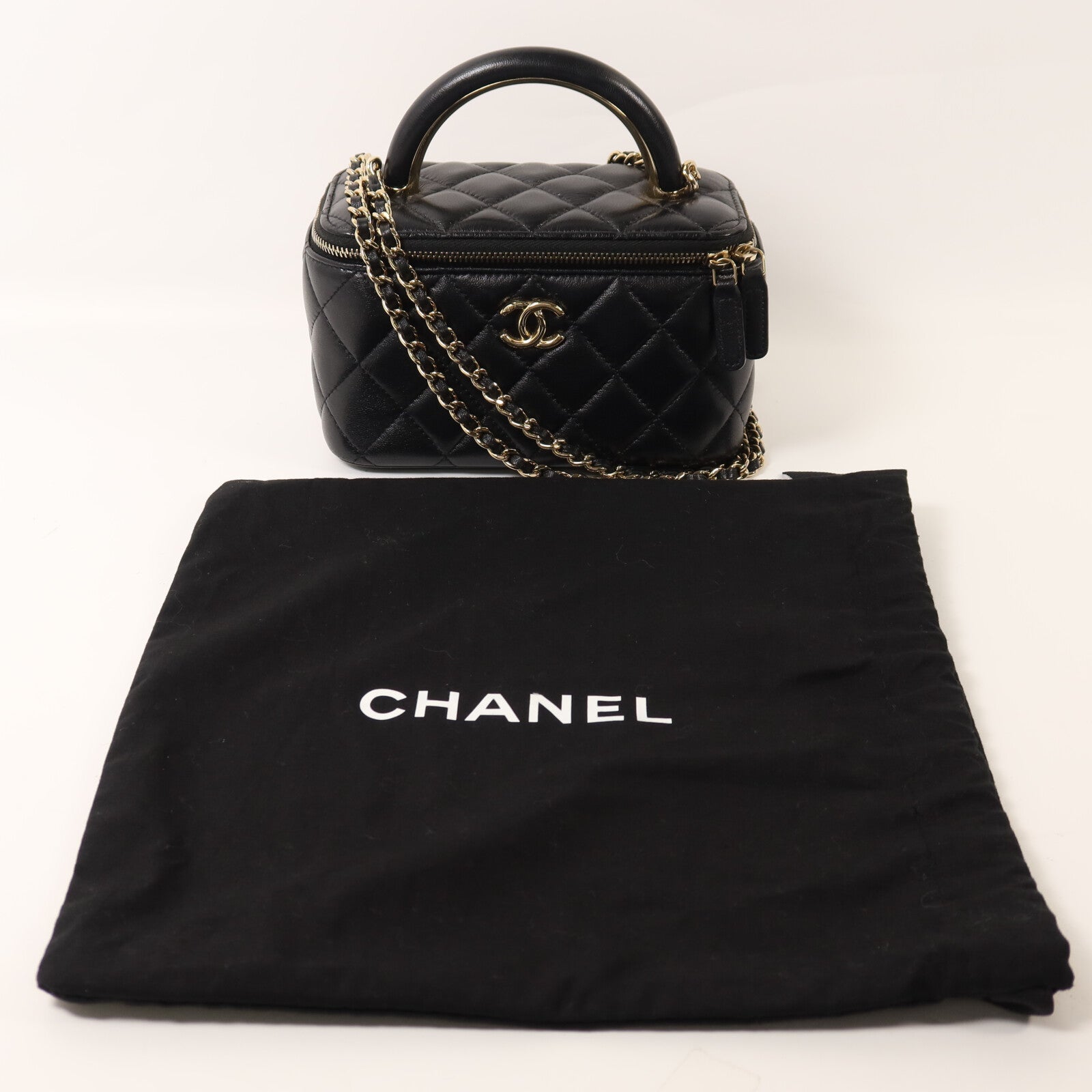 CHANEL 羊皮皮革Vanity Case With Top Handle鏈帶手挽肩背兩用袋