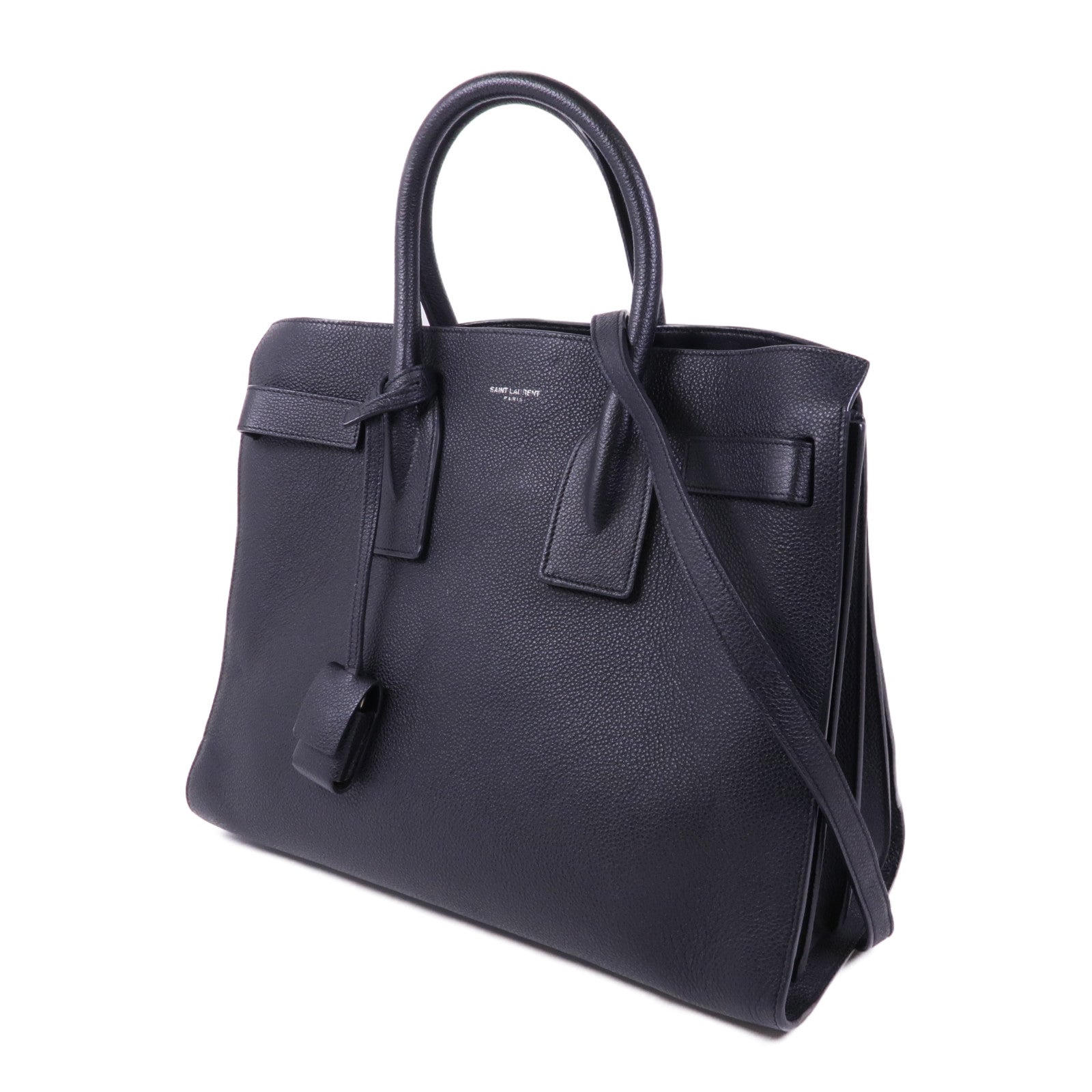 YVES SAINT LAURENT 牛皮皮革Sac De Jour銀扣手挽肩背兩用袋