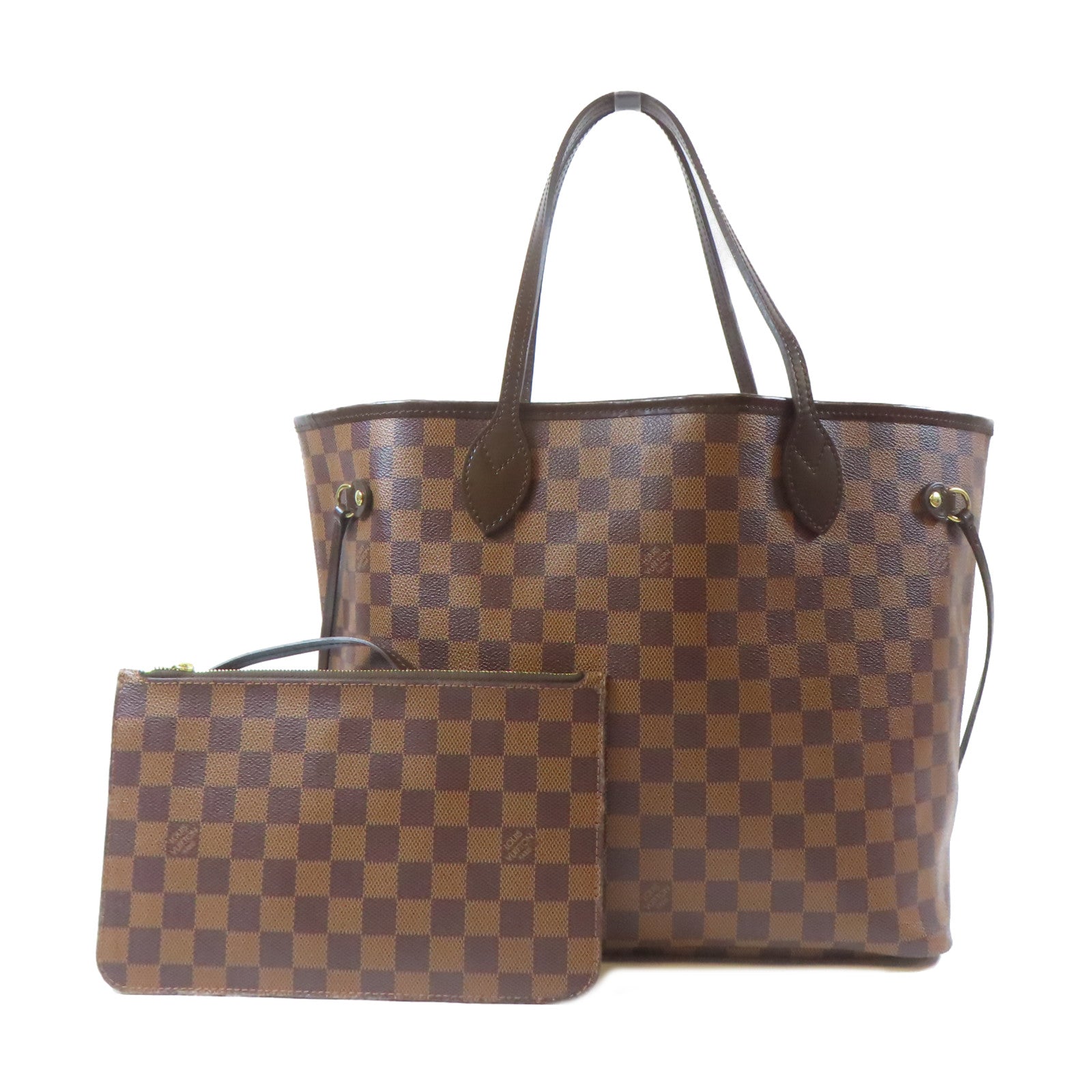 LOUIS VUITTON Damier Neverfull MM金扣肩背袋啡色