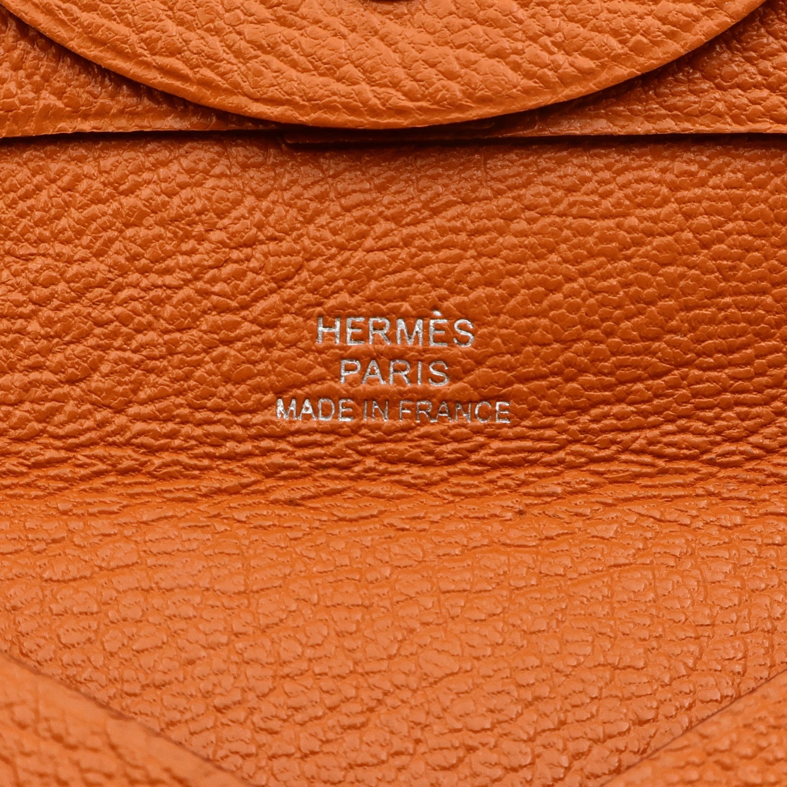 HERMES Chevre皮革Bastia Coin Case銀扣零錢包Orange