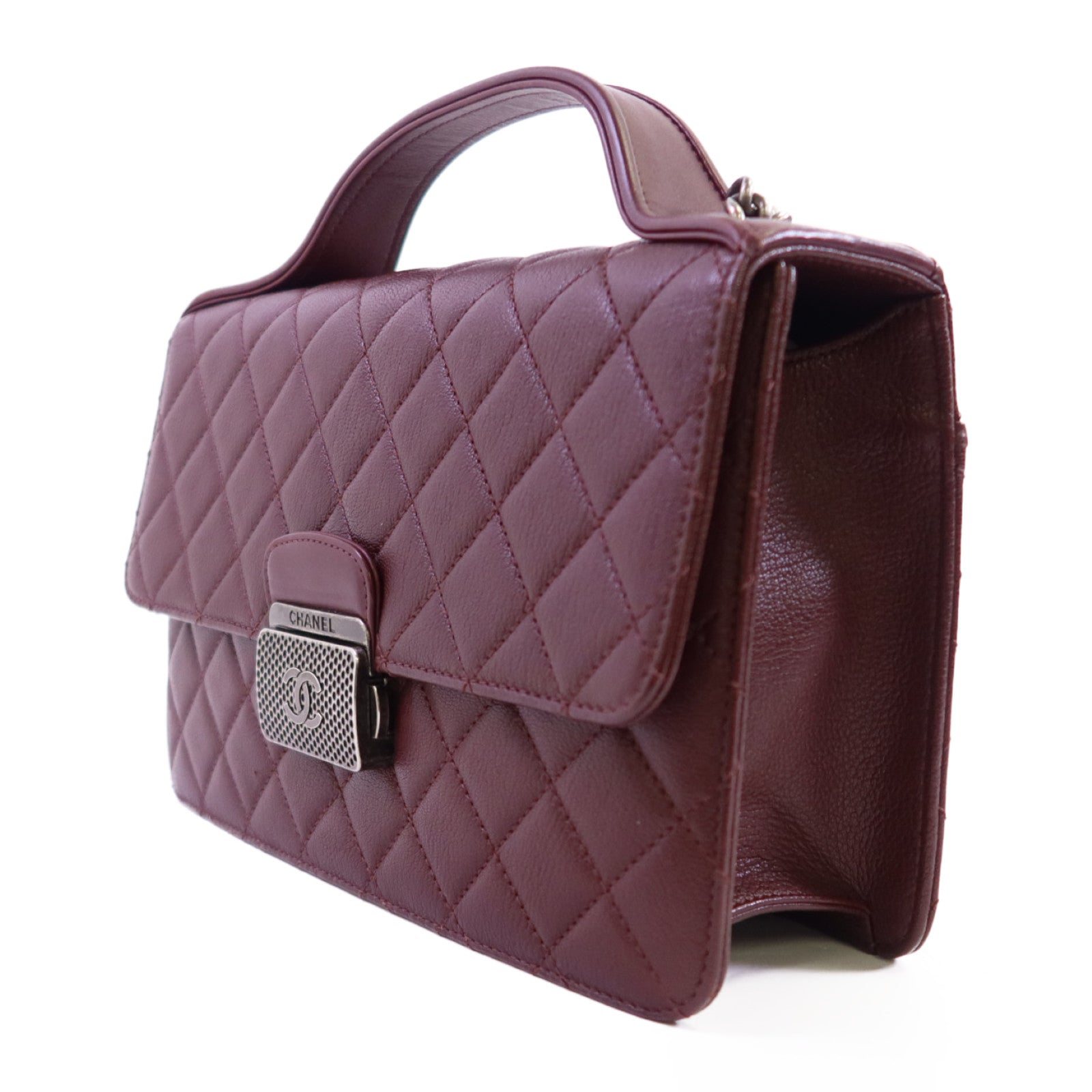CHANEL 牛皮皮革CC University Flap Bag銀扣鏈帶手挽肩背兩用袋
