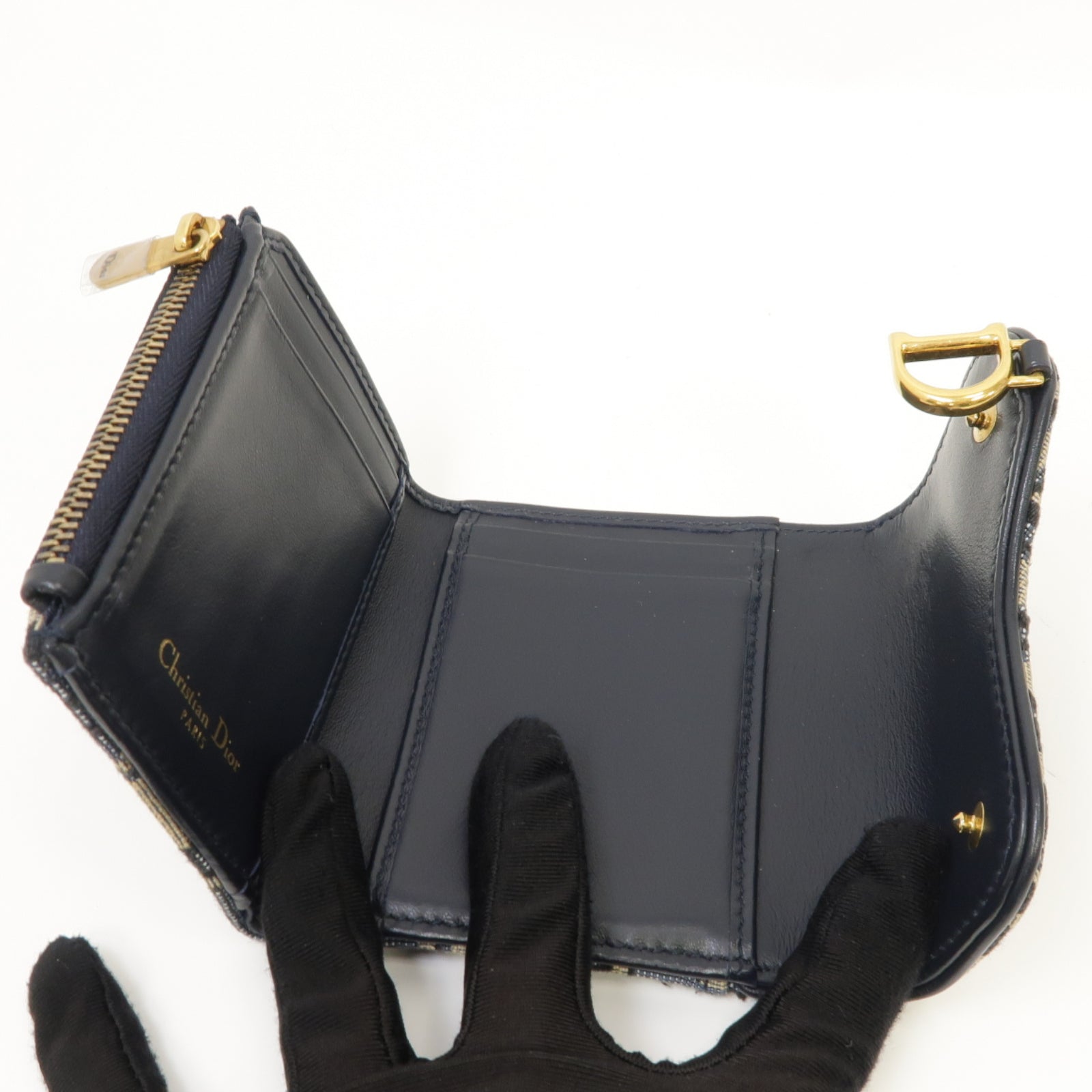 Dior 【激減優惠】帆布Saddle Lotus Wallet金扣錢包藍色