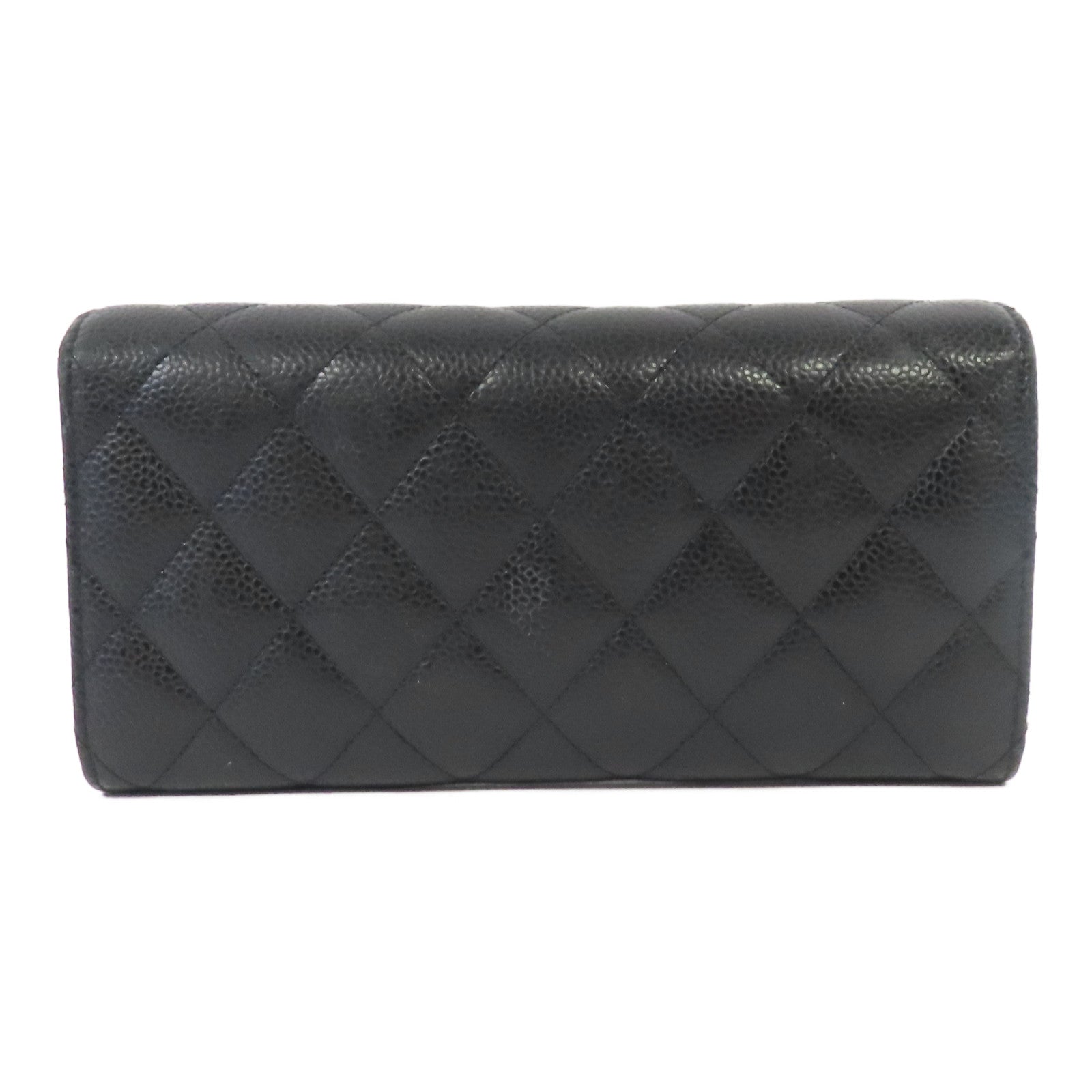 CHANEL 菱格Caviar皮革Long Wallet銀扣長錢包黑色